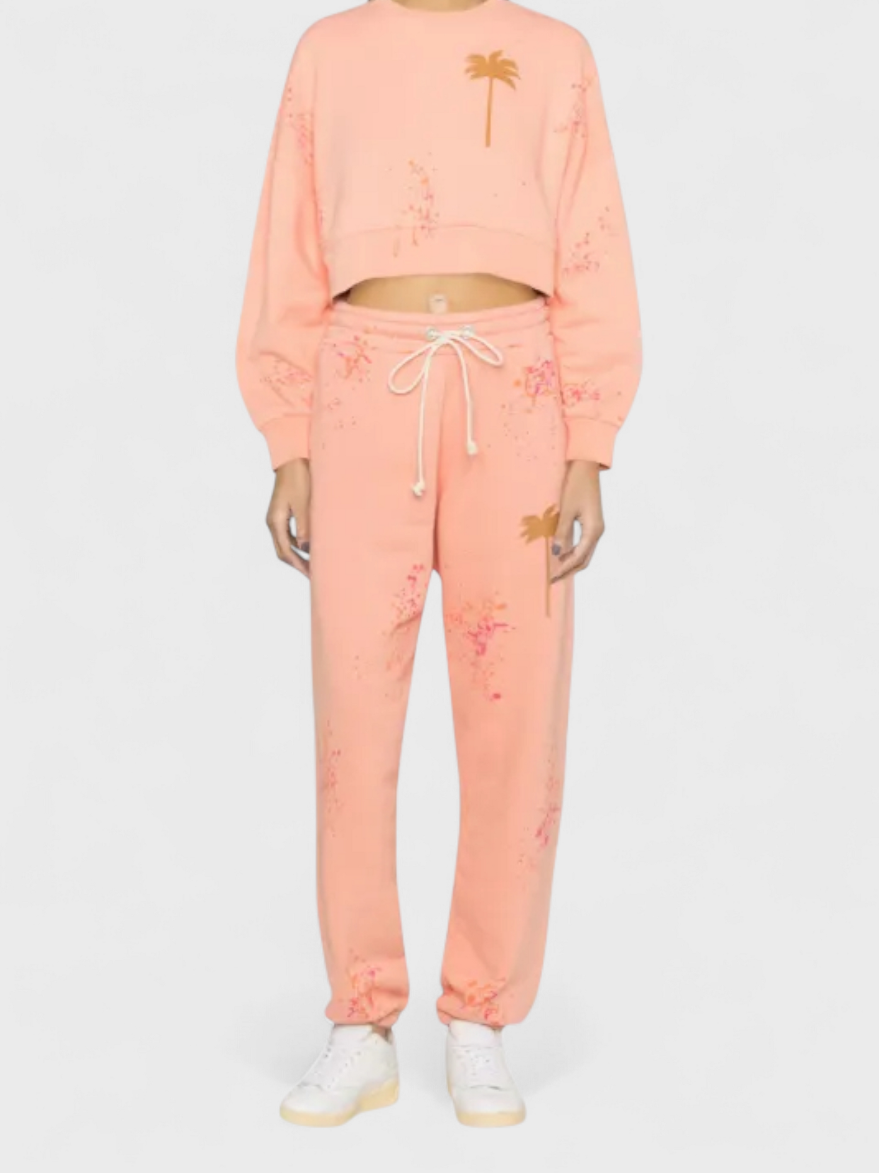 Palm Angels Painted Cropped Crew Coral Sweatshirt