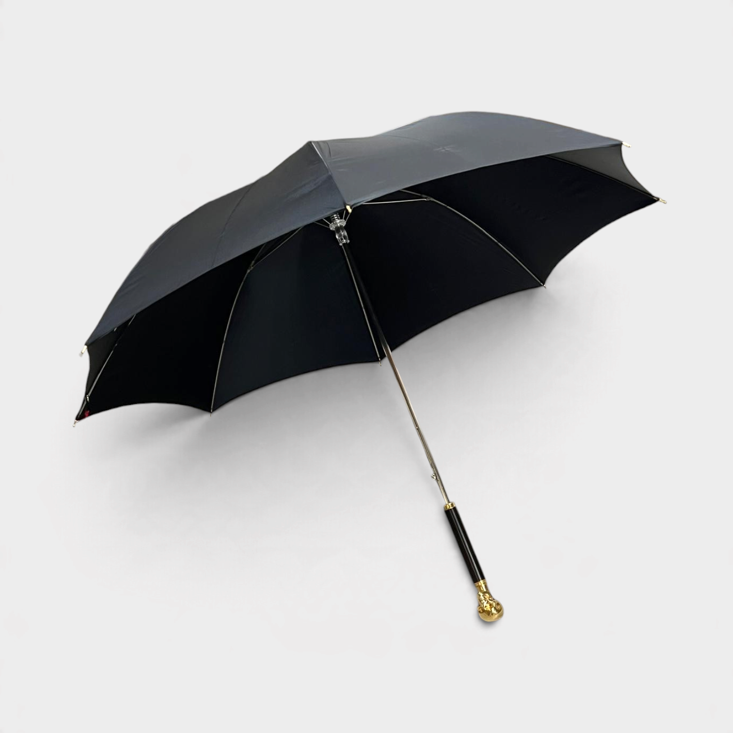 Alexander McQueen Gold Skull Umbrella Wood Detailing Black