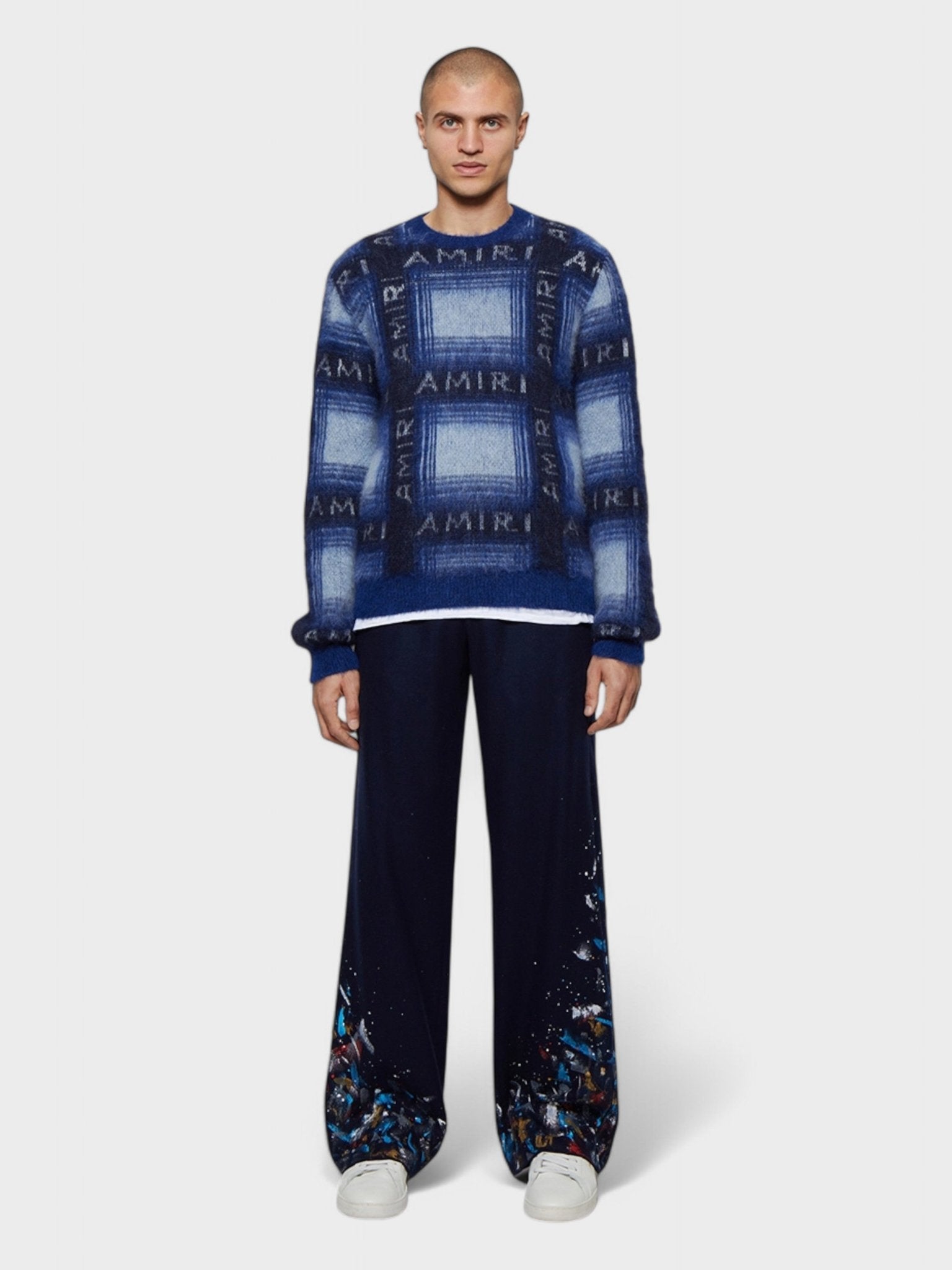 Amiri Brushed Mohair Plaid Crew Blue Black - Supplied FashionAmiri