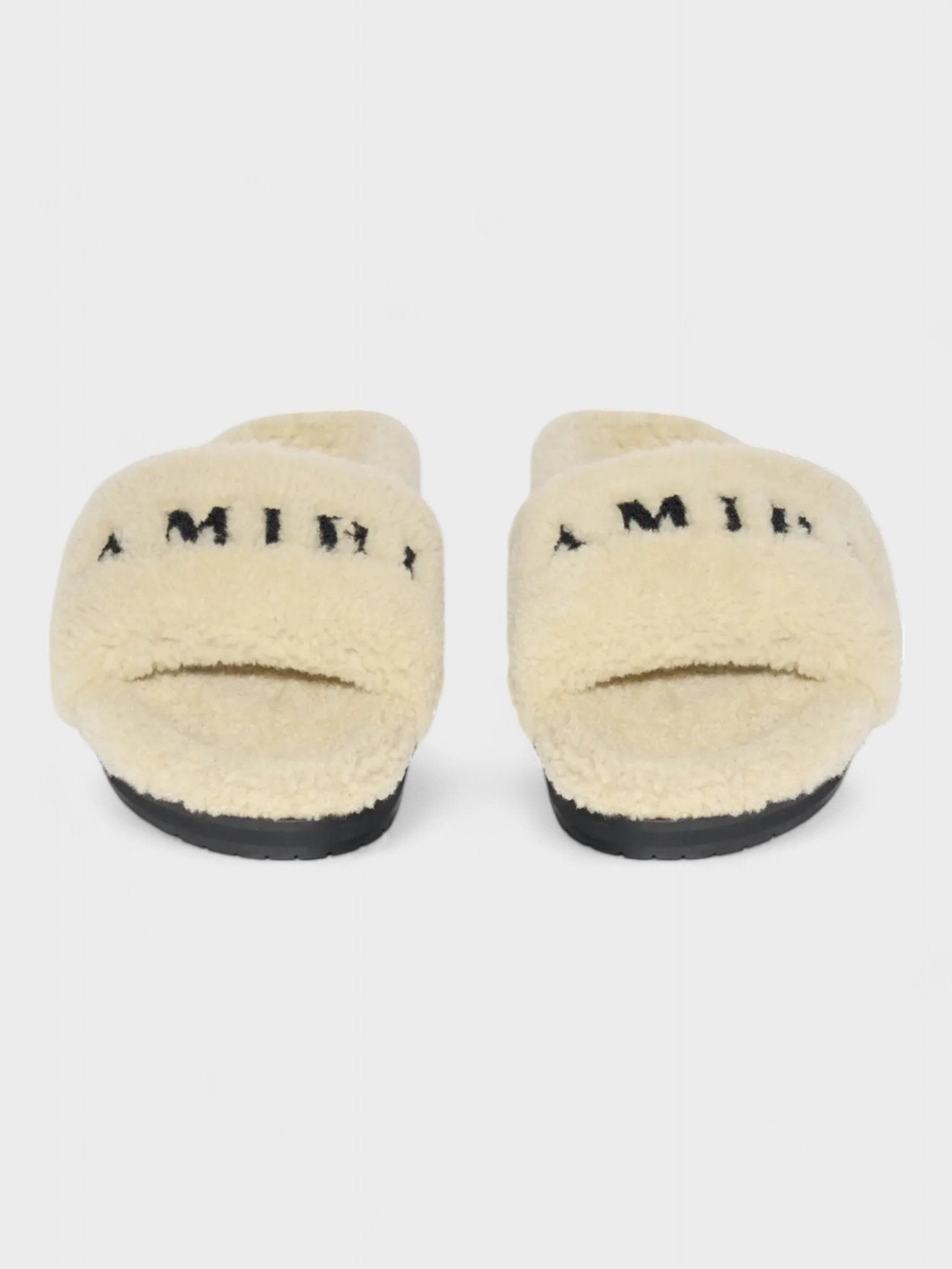 Amiri Shearling Fur Logo Slippers Beige - Supplied FashionAmiri