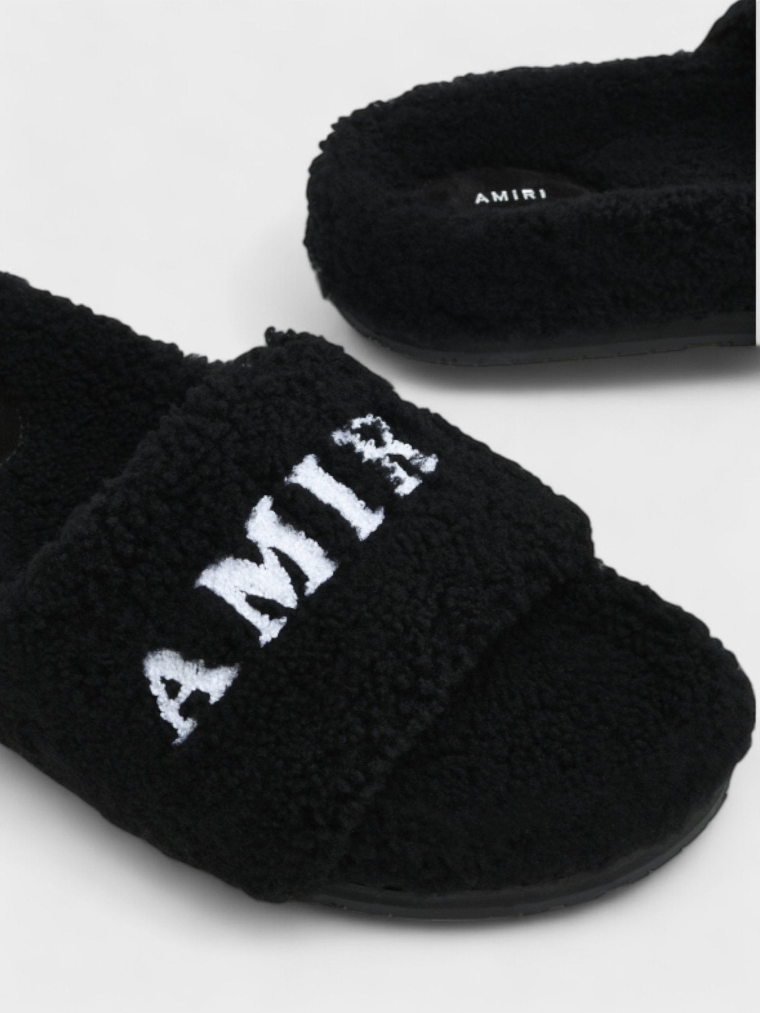 Amiri Shearling Fur Logo Slippers Black - Supplied FashionAmiri