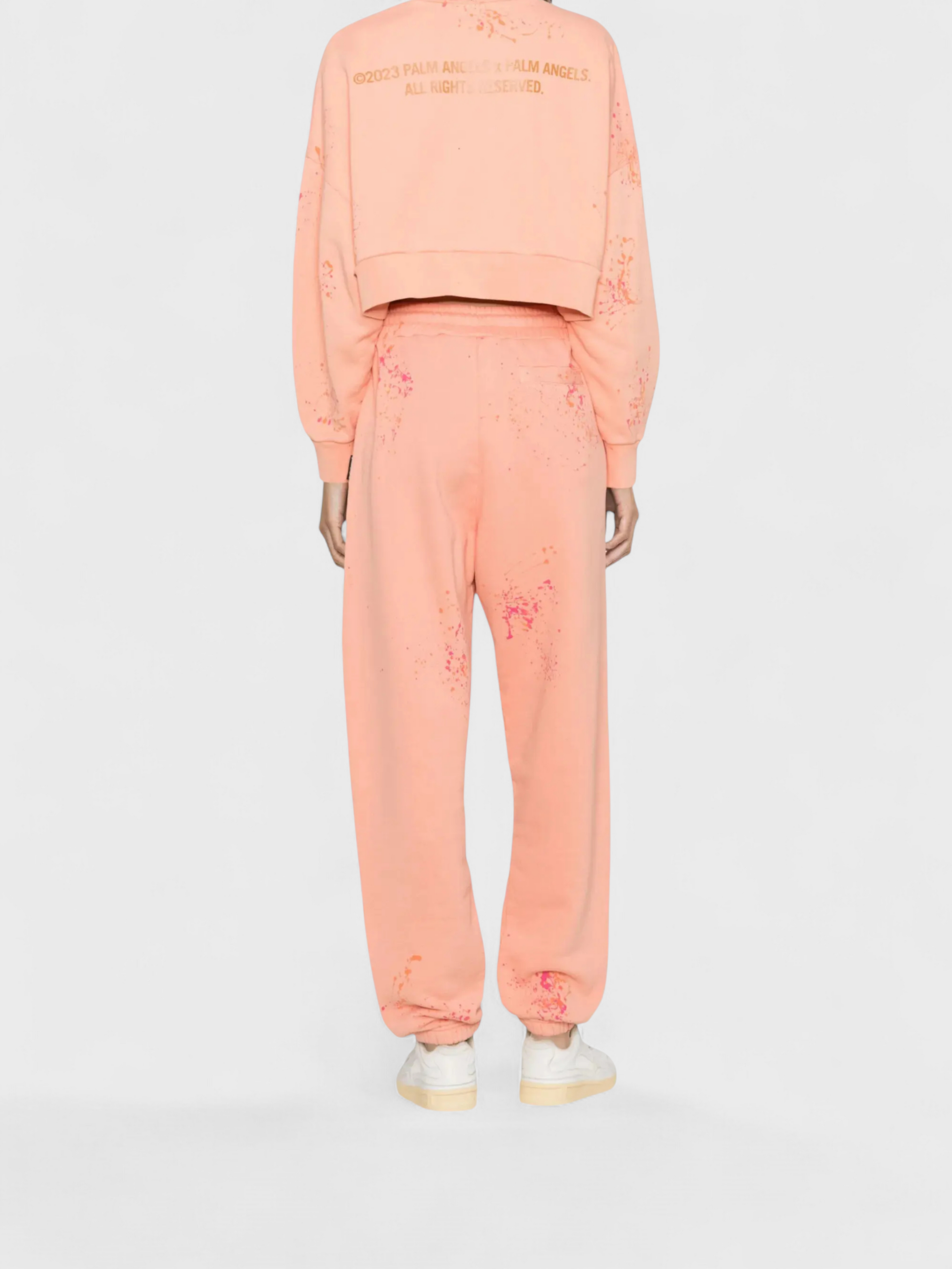 Palm Angels Painted Cropped Crew Coral Sweatshirt