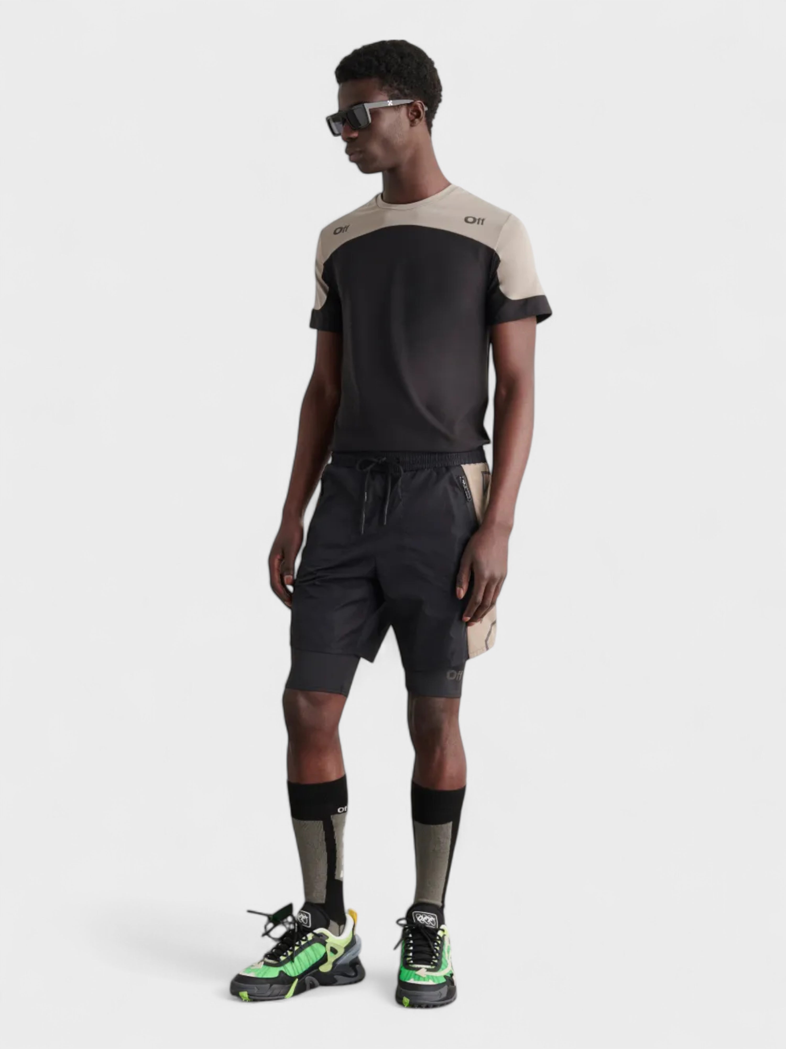Off-White Diag Outline Block 2Layer Shorts Dark Sand
