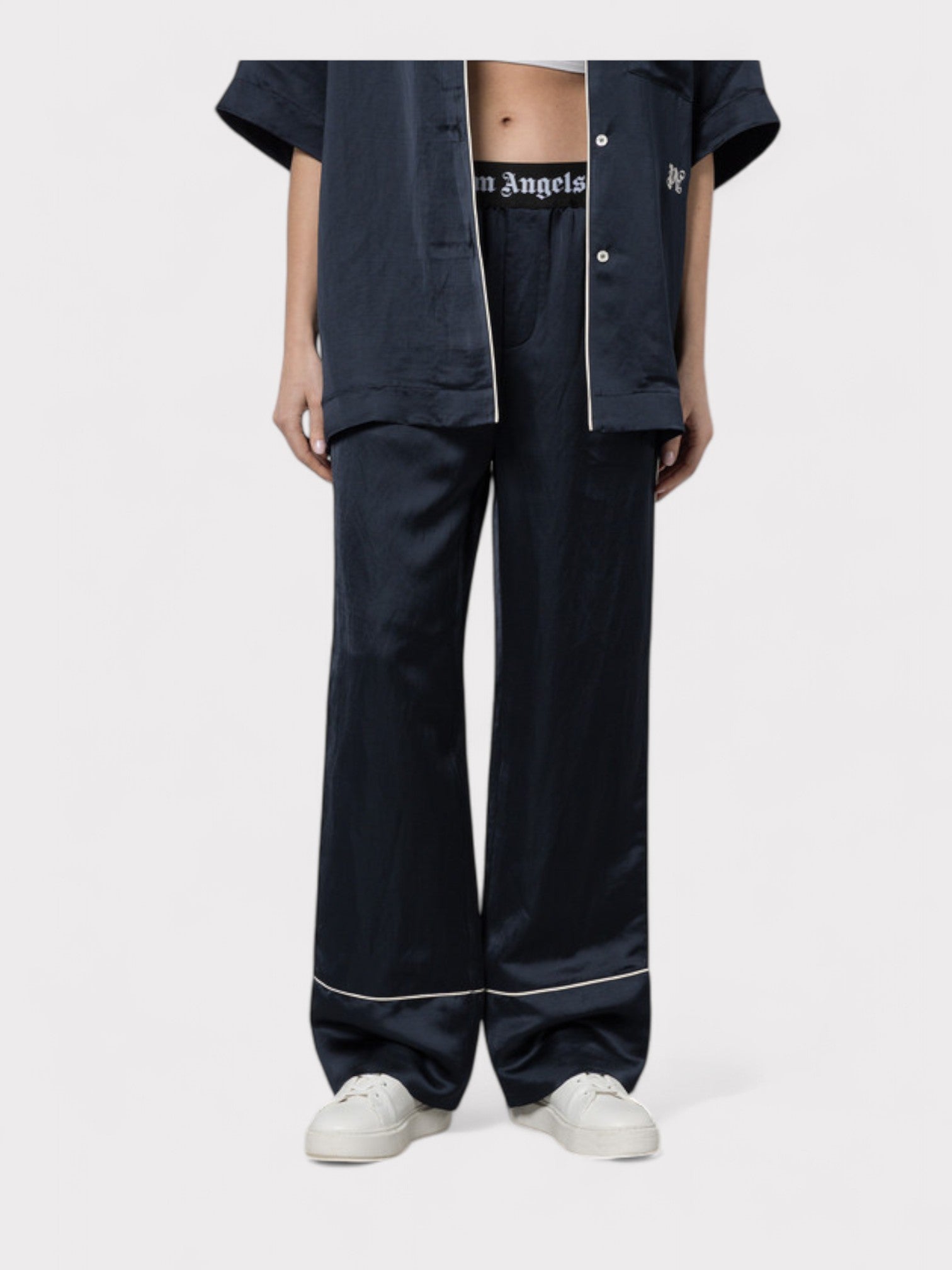 Palm Angels Satin Pajama Bottoms Navy Blue