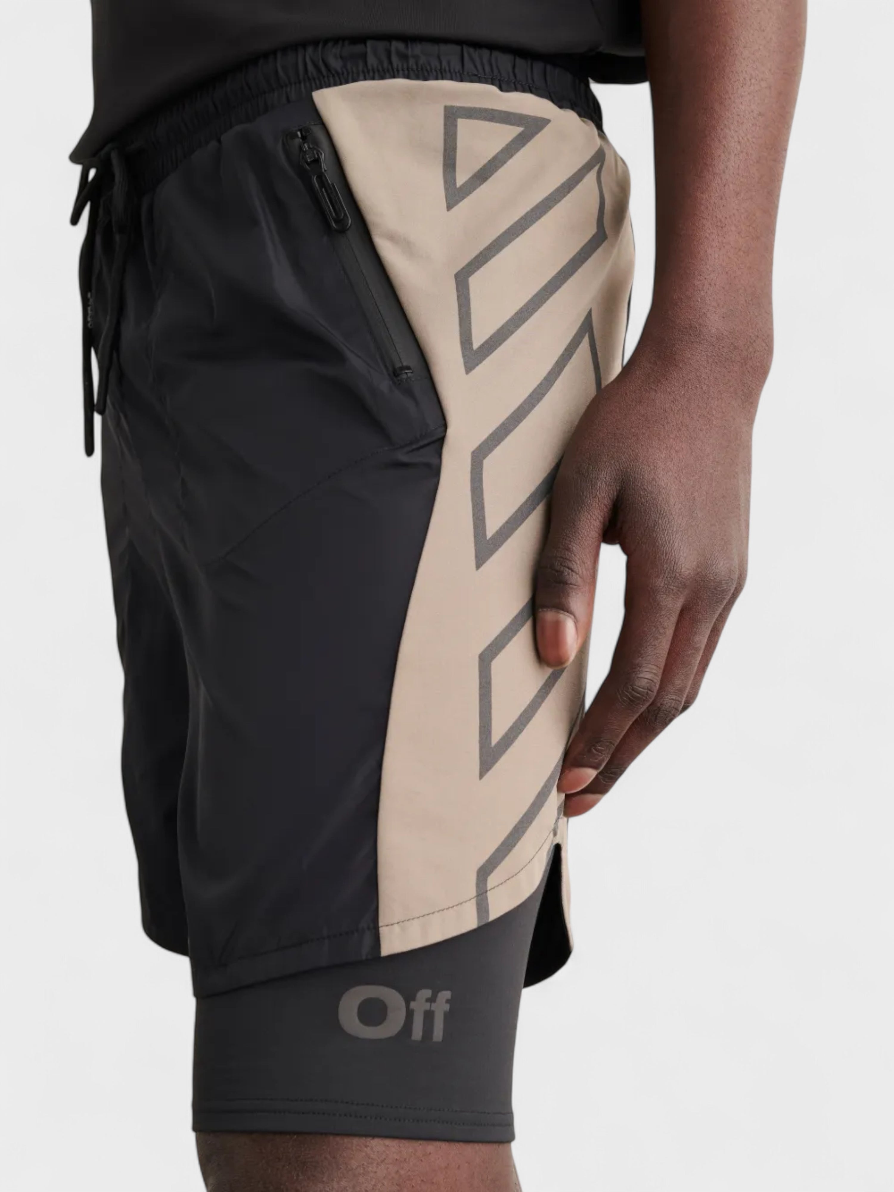 Off-White Diag Outline Block 2Layer Shorts Dark Sand