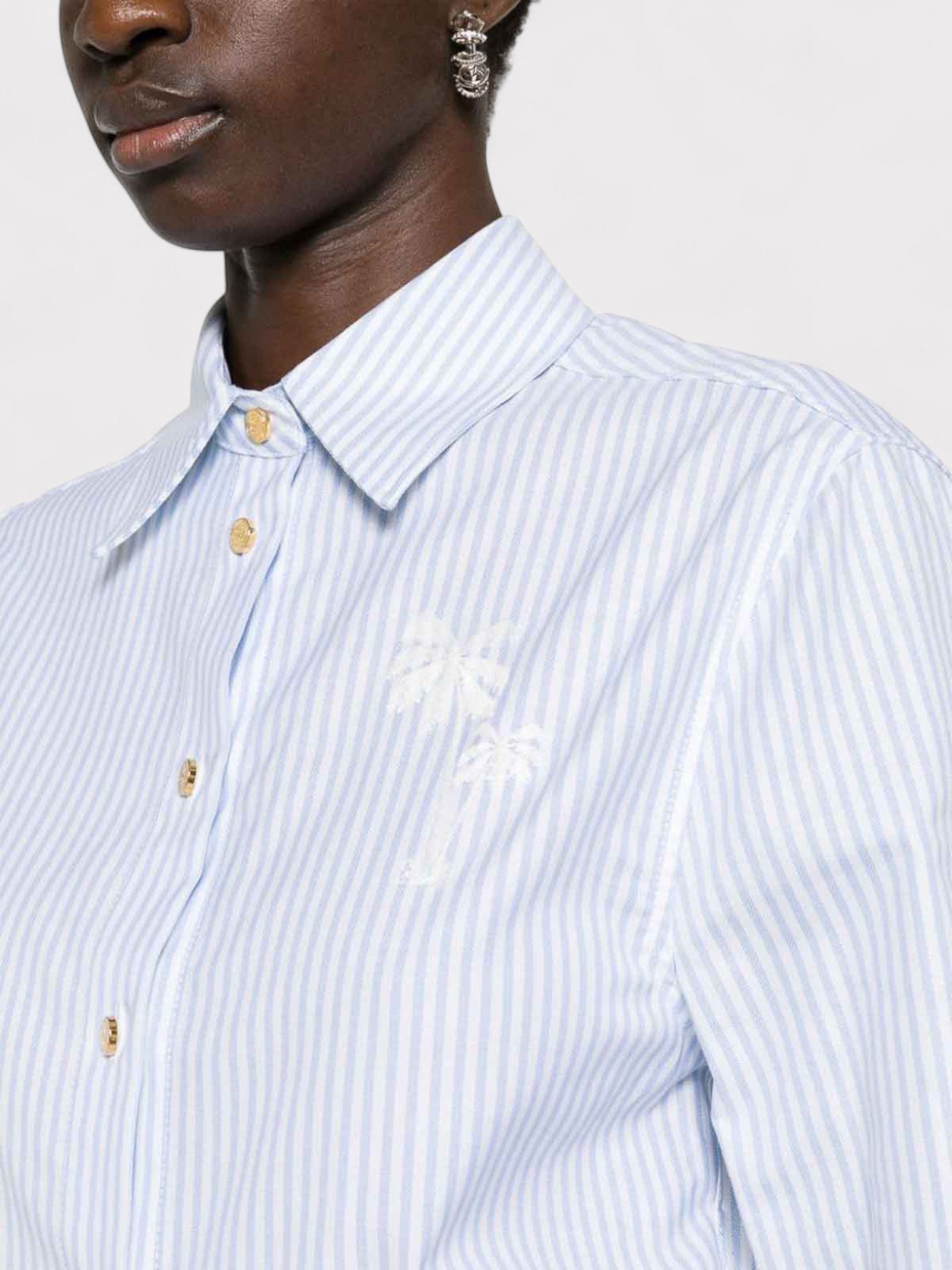 Palm Angels Tree Striped Shirt Womens Blue