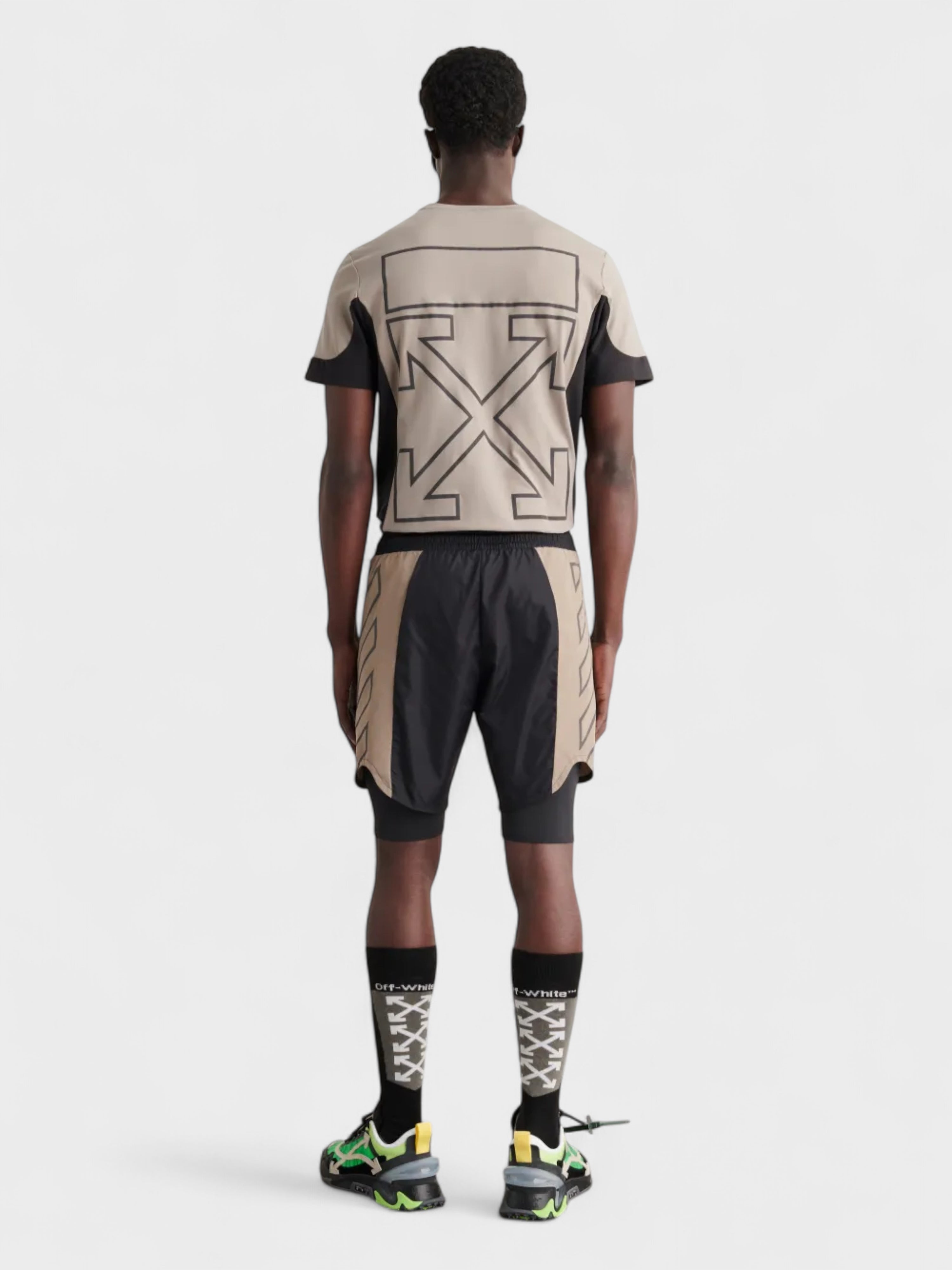Off-White Diag Outline Block 2Layer Shorts Dark Sand