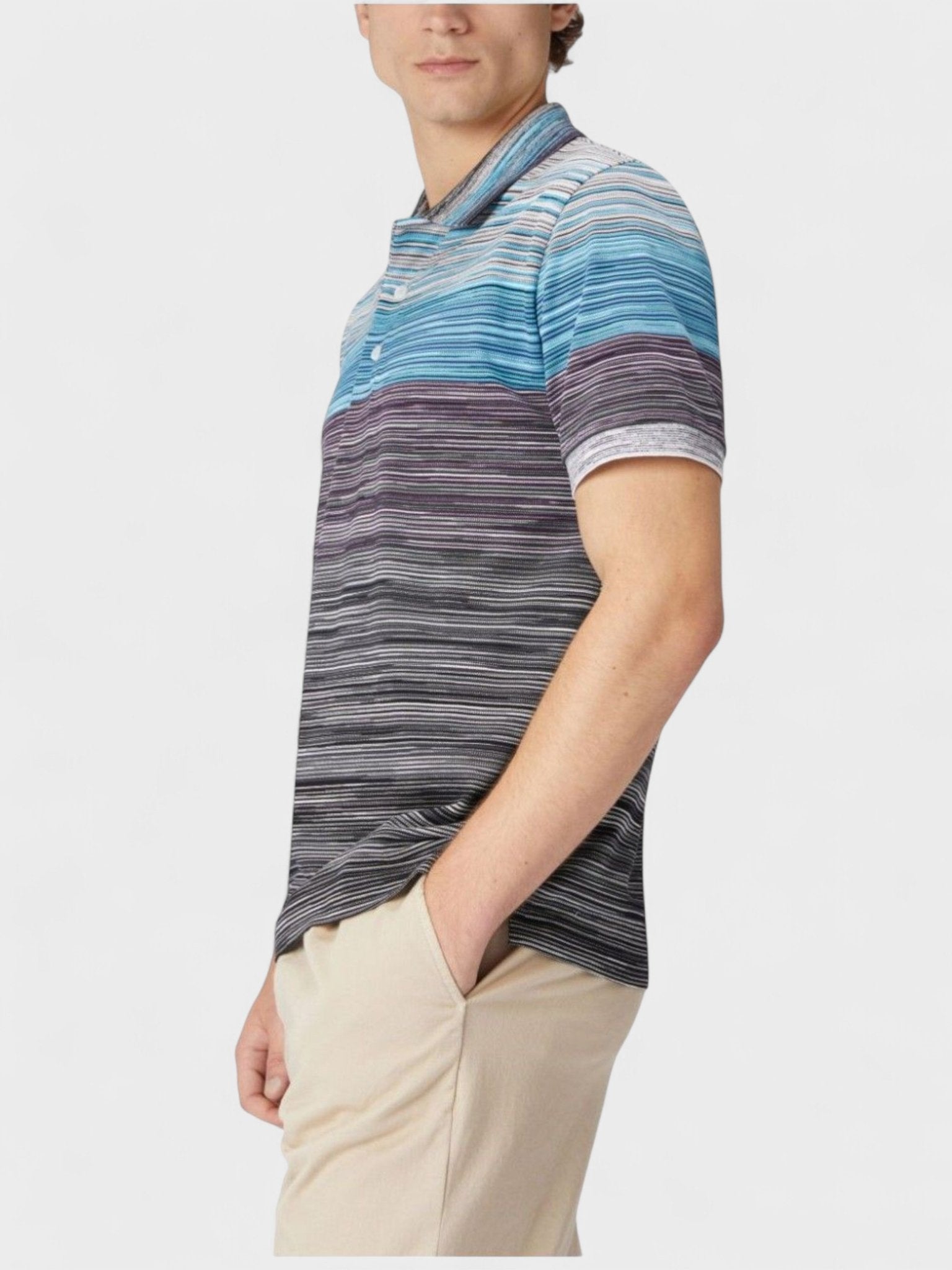 Missoni Space Dye Short Sleeve Polo Shirt Blue - Supplied FashionMissoni