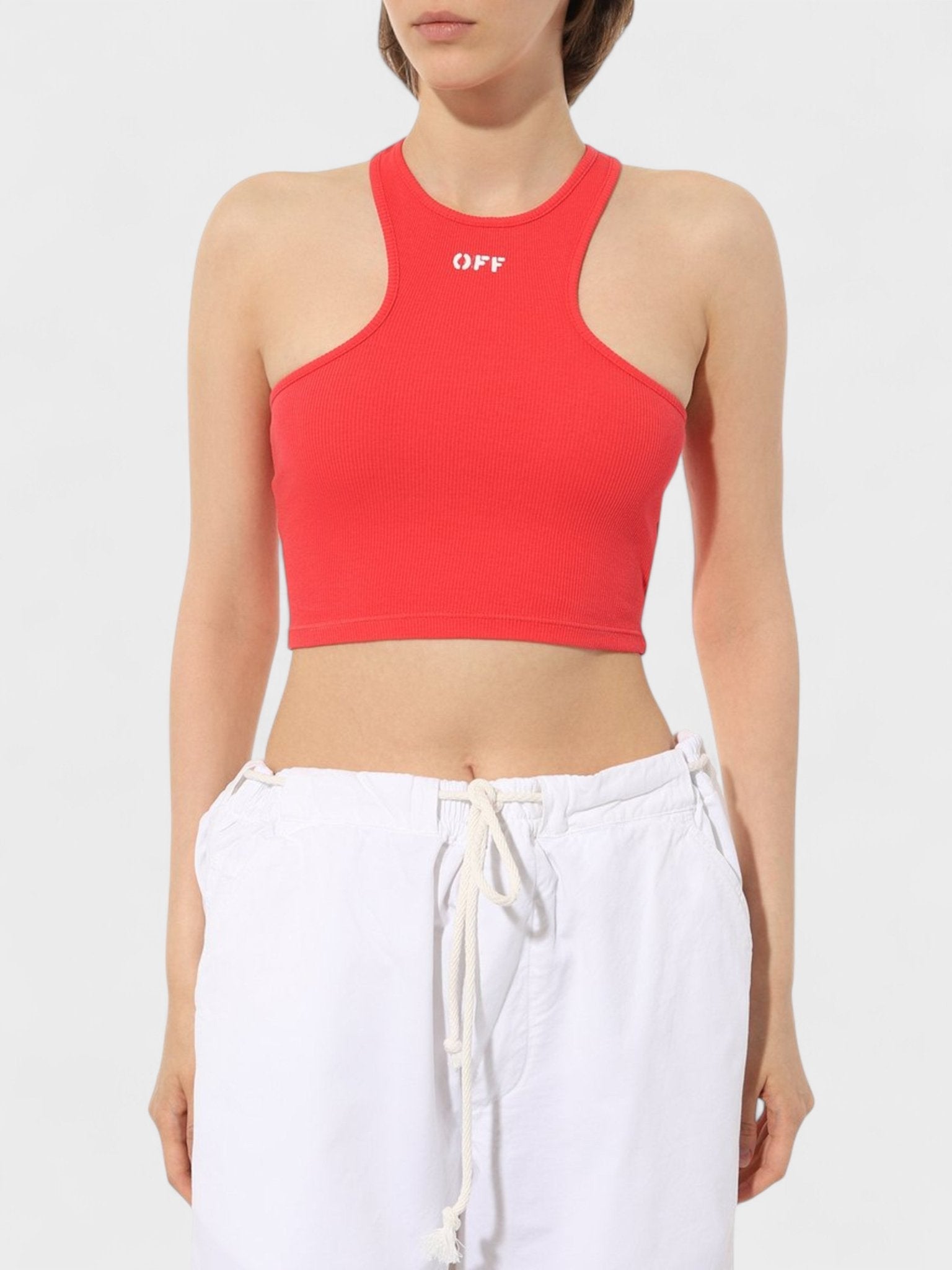Off Stamp Ribbed Rowing Top Red - Supplied FashionOff - White