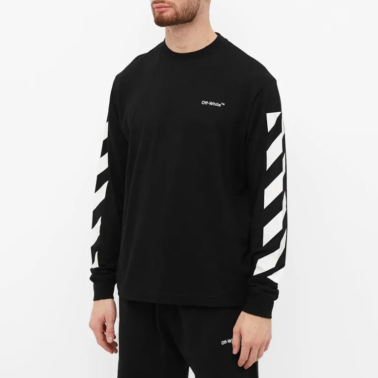 OFF-WHITE Diagonal Helvetica Long Sleeve T-Shirt Black/White - Supplied LuxuryOff-White