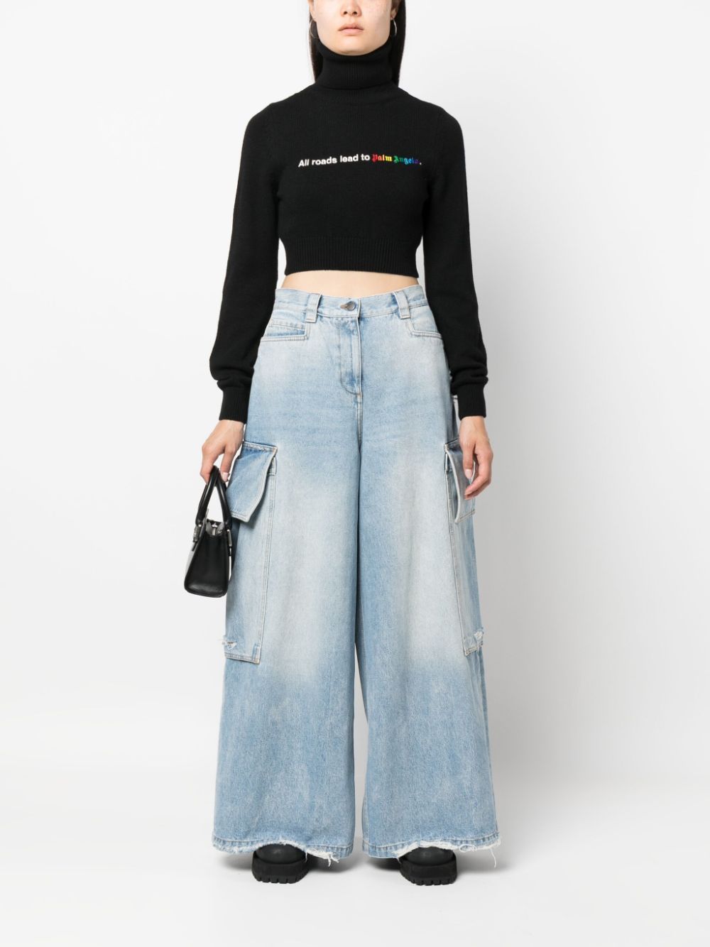 Palm Angels All Roads Cropped Turtleneck Jumper Black - Supplied FashionPALM ANGELS