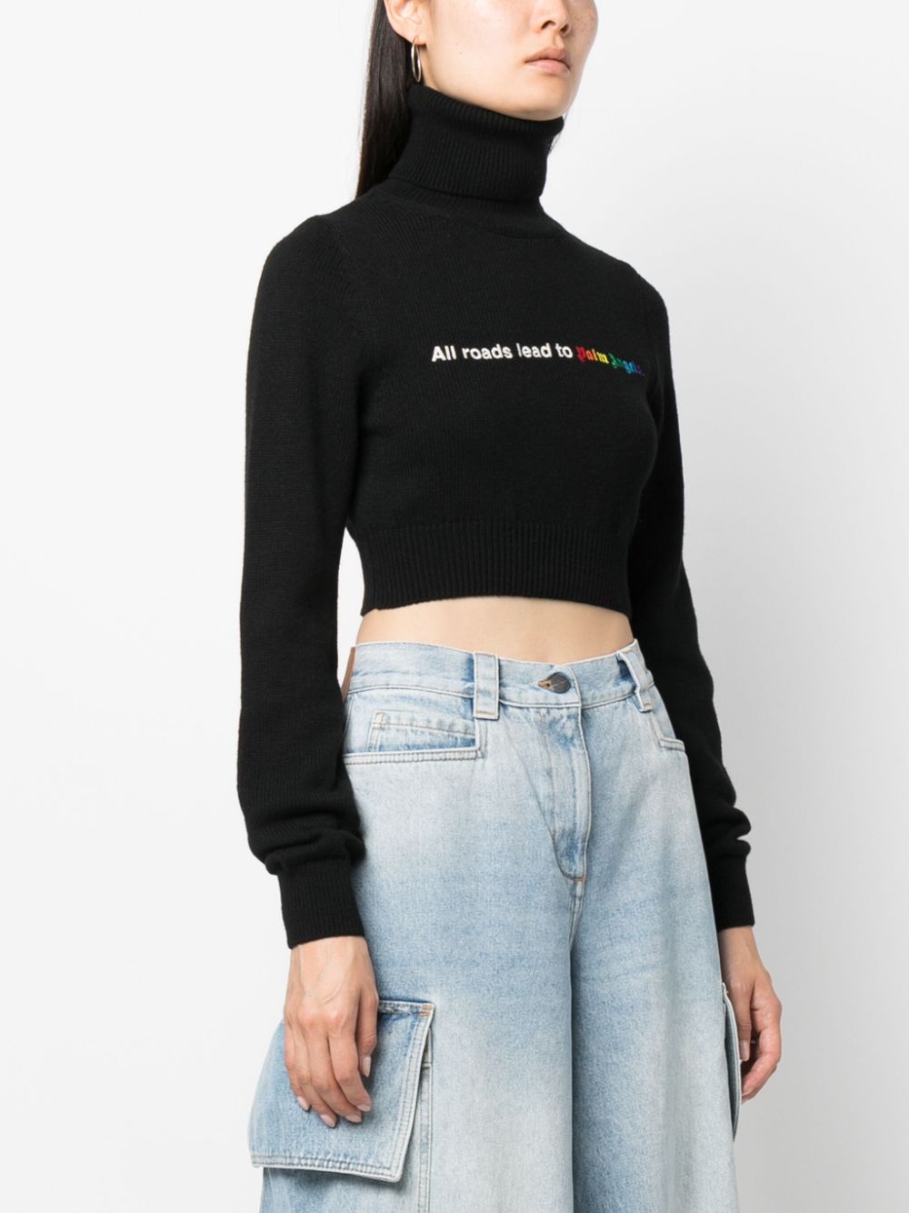 Palm Angels All Roads Cropped Turtleneck Jumper Black - Supplied FashionPALM ANGELS