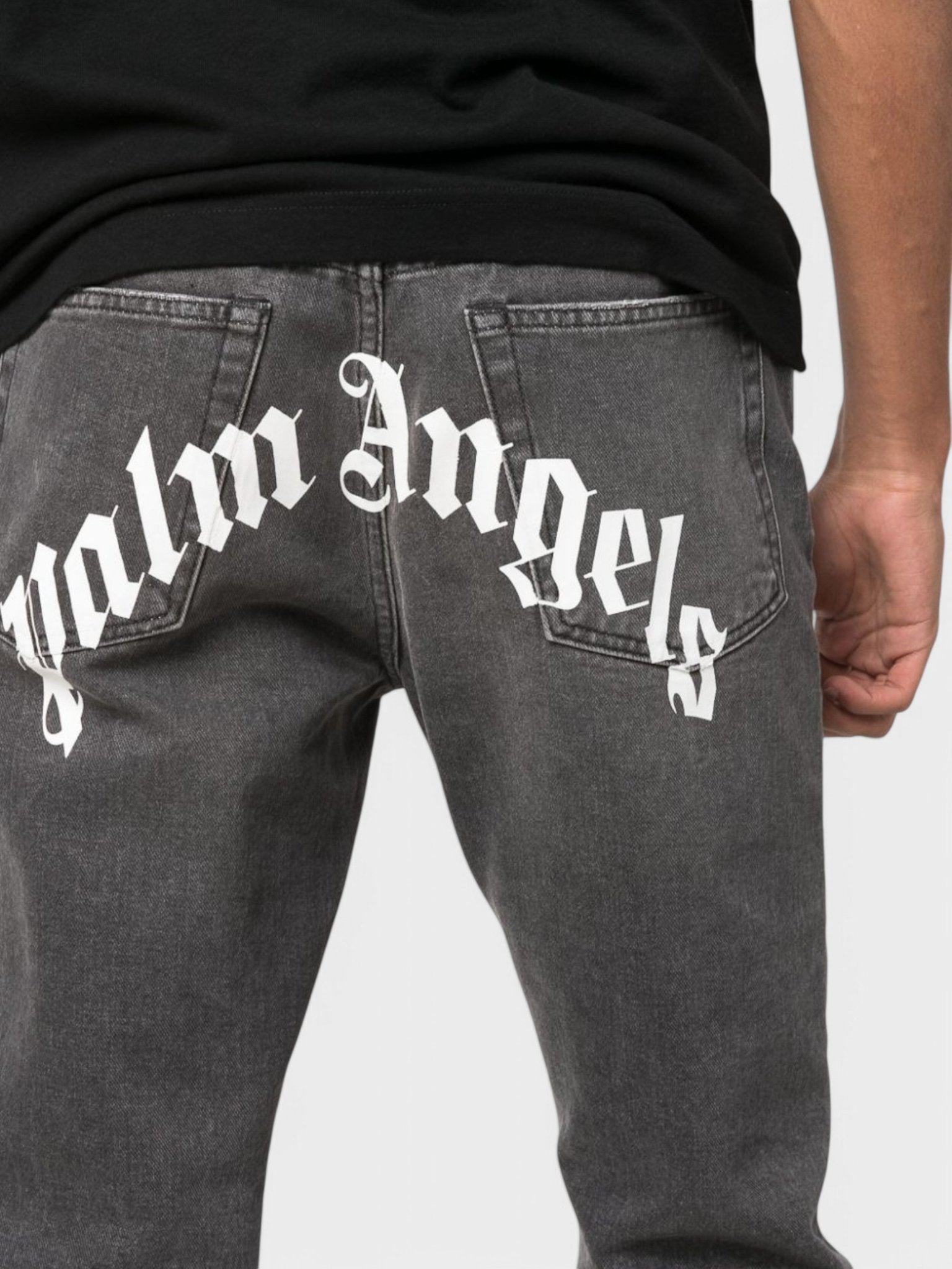 Palm Angels Logo Denim Straight Leg Jeans Black/White - Supplied FashionPalm Angels