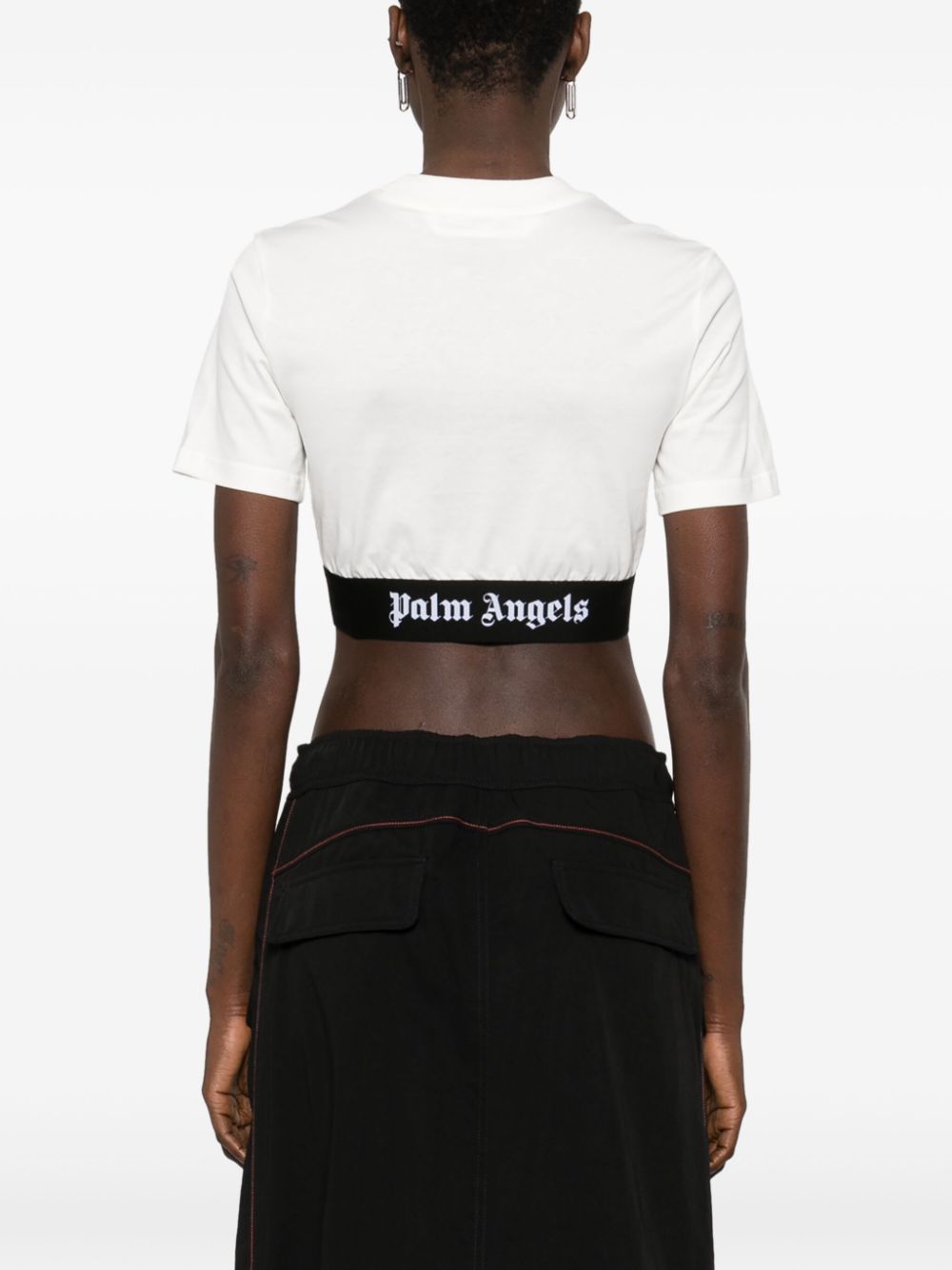 Palm Angels Logo Tape Crop Tee White - Supplied FashionPALM ANGELS