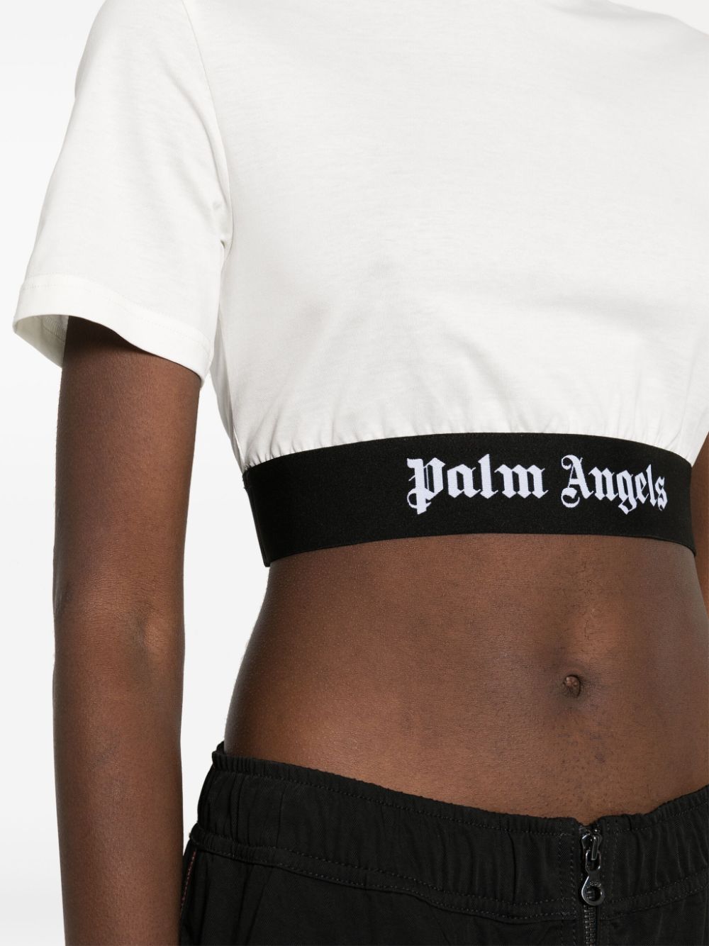 Palm Angels Logo Tape Crop Tee White - Supplied FashionPALM ANGELS