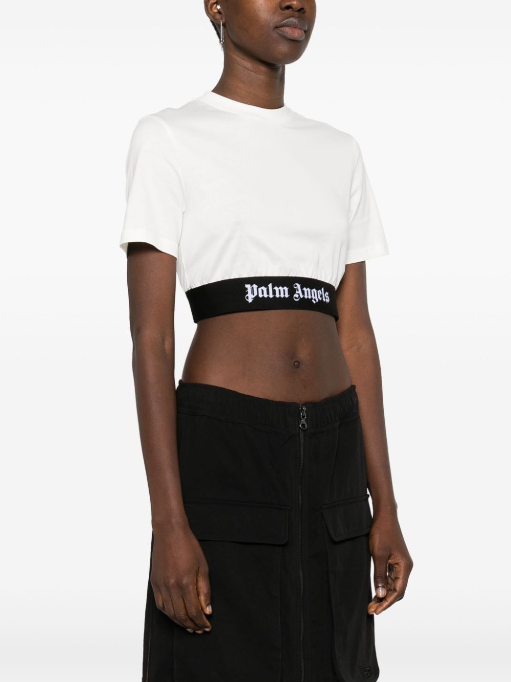 Palm Angels Logo Tape Crop Tee White - Supplied FashionPALM ANGELS
