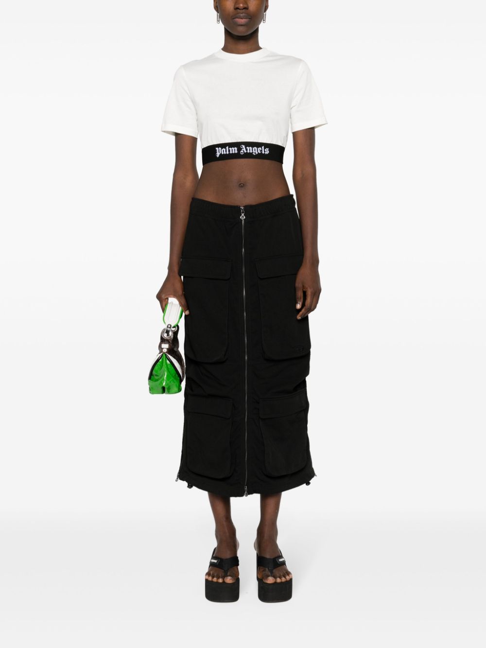 Palm Angels Logo Tape Crop Tee White - Supplied FashionPALM ANGELS