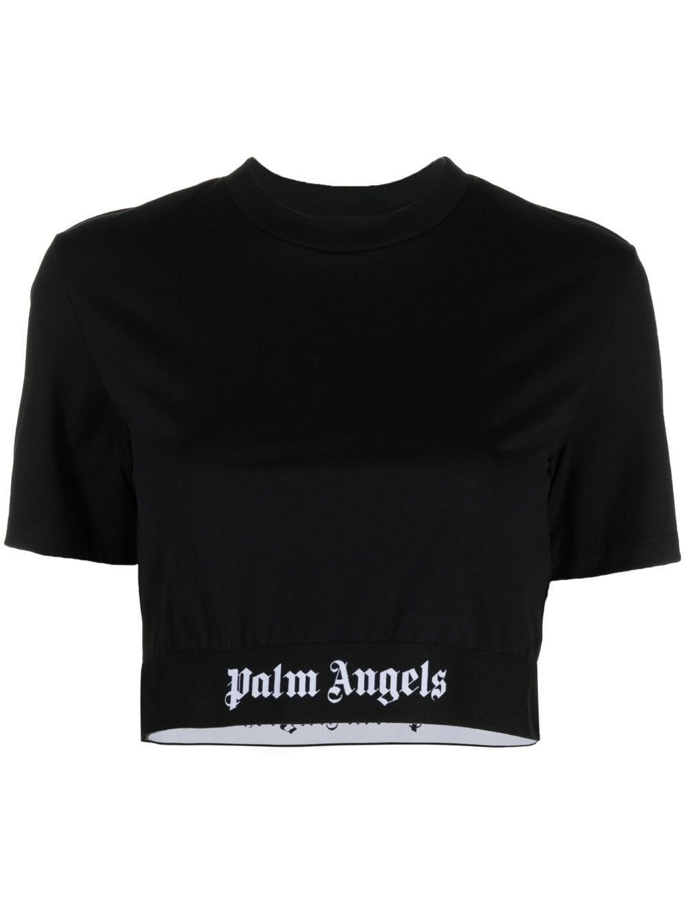 Palm Angels Logo Tape Cropped Tee Black White - Supplied FashionPalm Angels