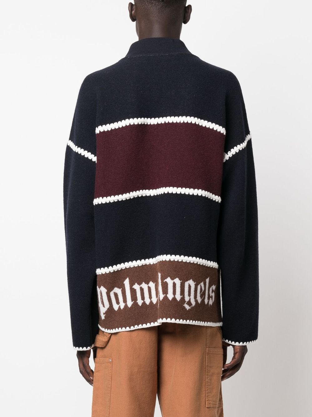 Palm Angels Monogram Striped Knit Jacket Navy Blue - Supplied FashionPALM ANGELS