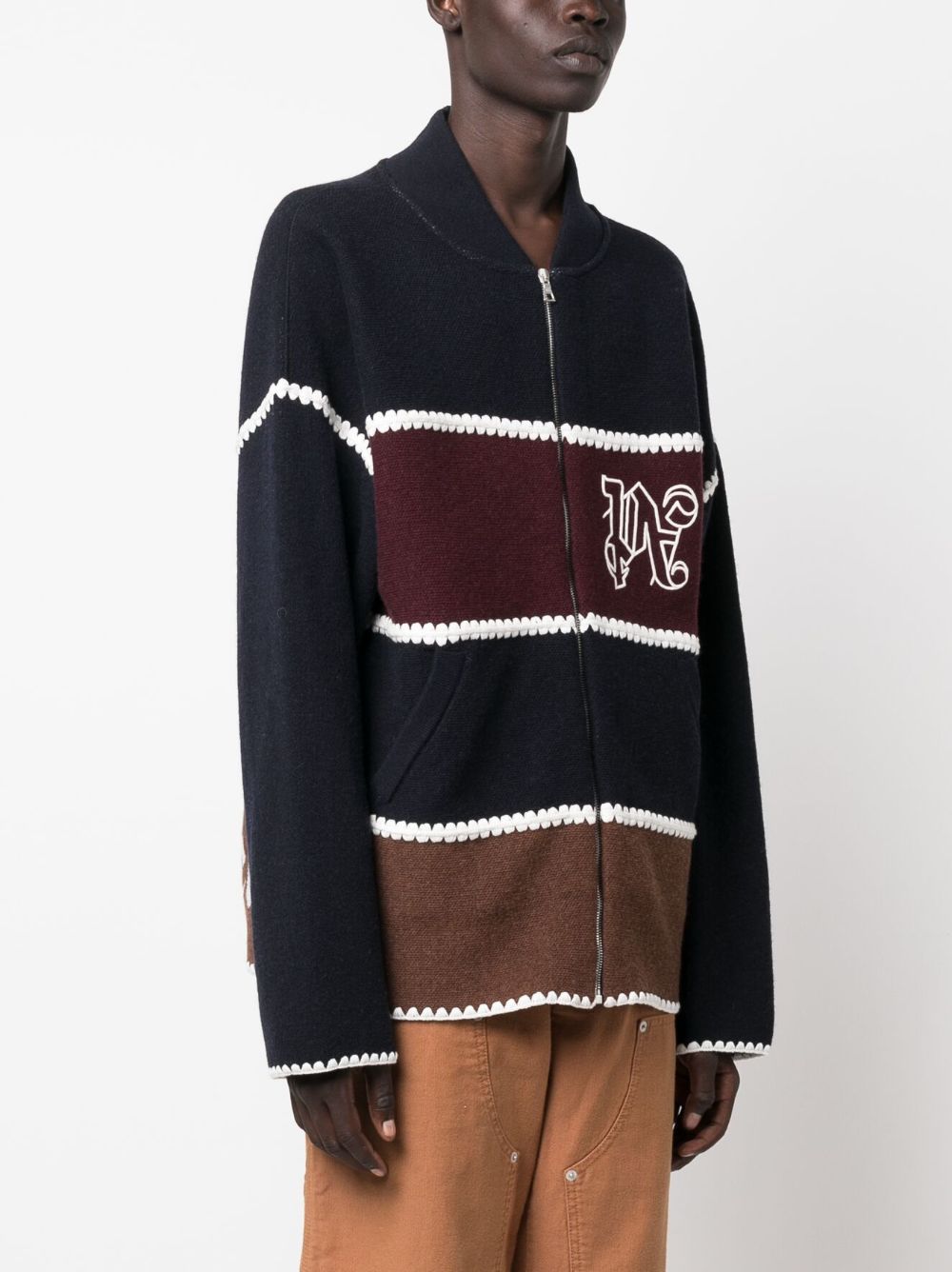 Palm Angels Monogram Striped Knit Jacket Navy Blue - Supplied FashionPALM ANGELS