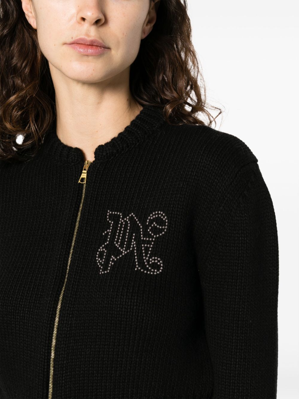 Palm Angels Monogram Studded Zip Sweater Black - Supplied FashionPALM ANGELS