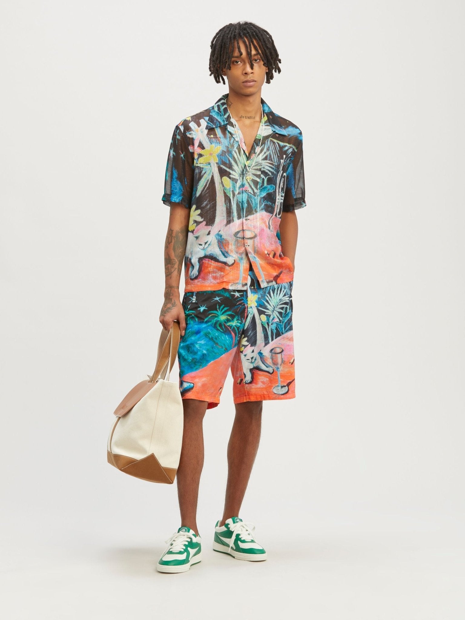 Palm Angels Oil On Canvas Long Swimshorts Multi - Supplied FashionPalm Angels