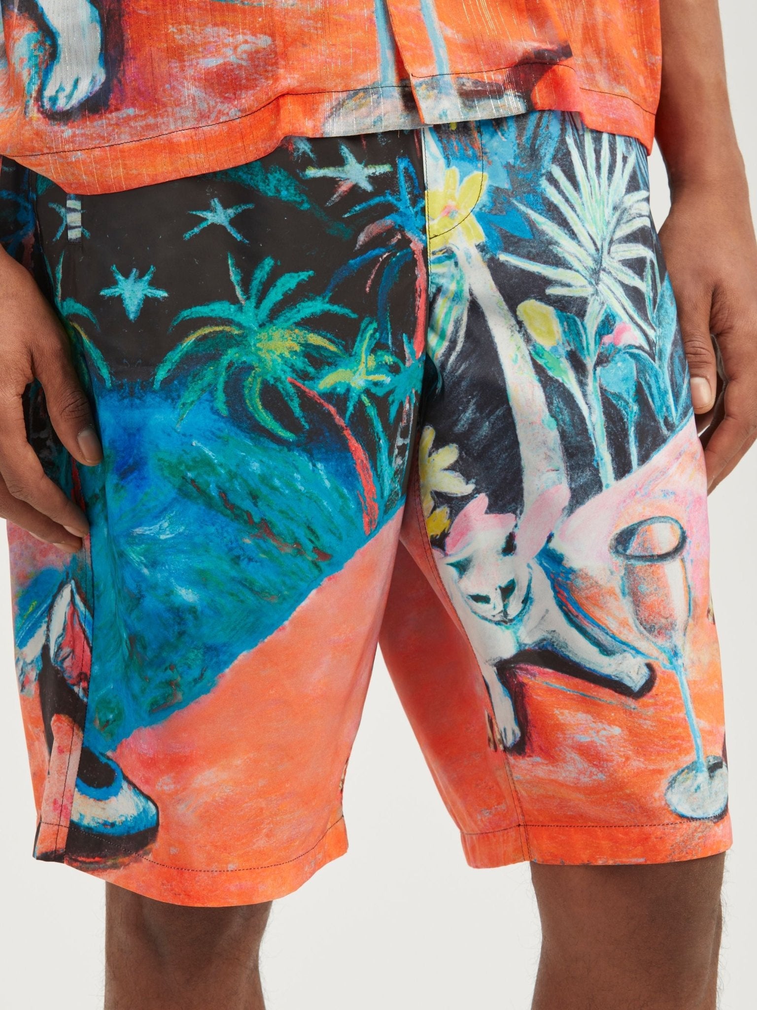 Palm Angels Oil On Canvas Long Swimshorts Multi - Supplied FashionPalm Angels