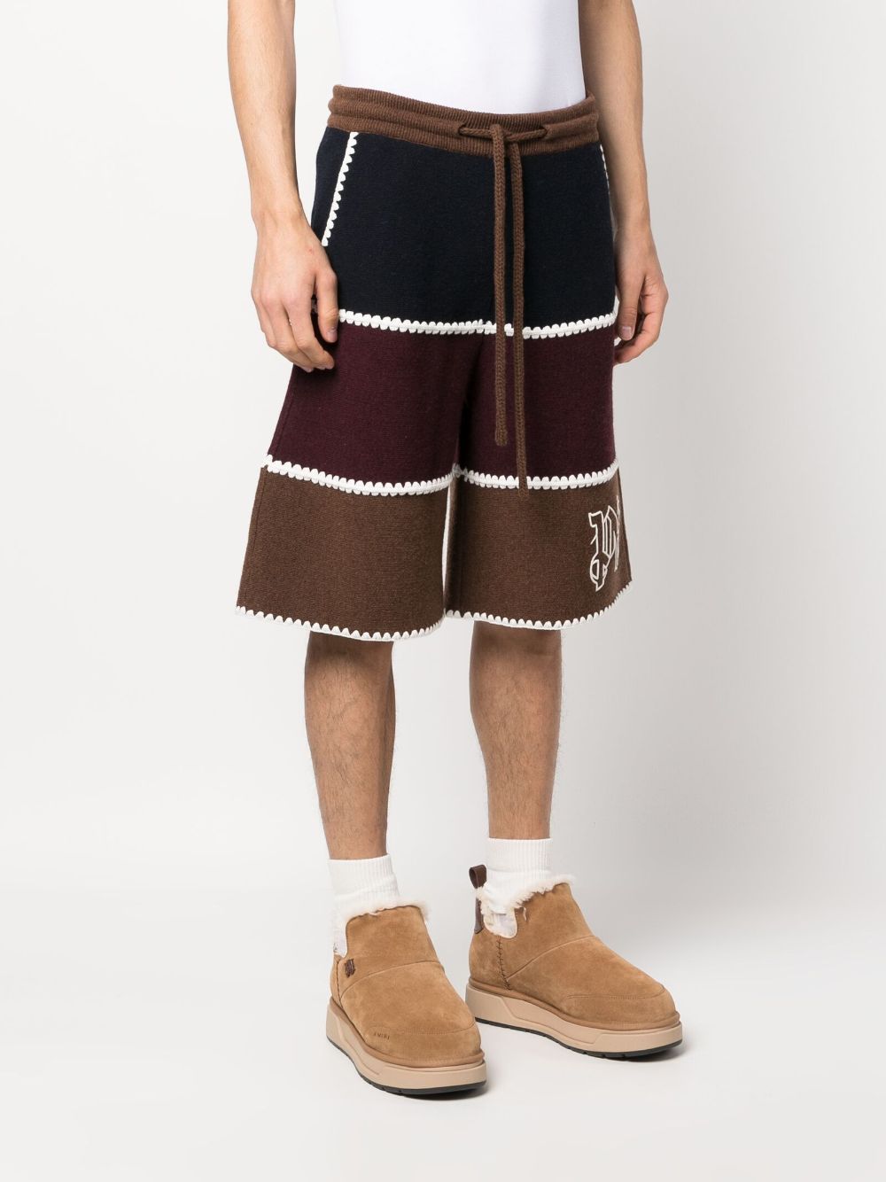 Palm Angels Pa Monogram Strip Knit Shorts Navy Blue - Supplied FashionPalm Angels