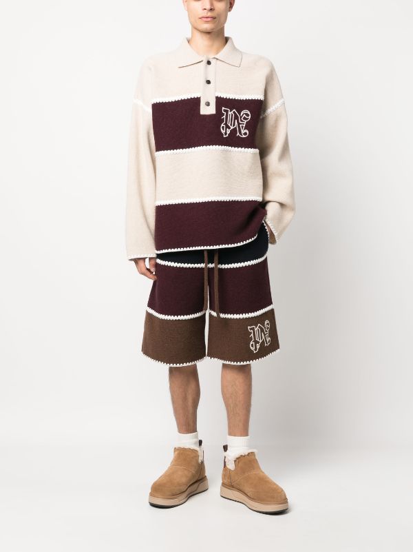 Palm Angels Pa Monogram Strip Knit Shorts Navy Blue - Supplied FashionPalm Angels
