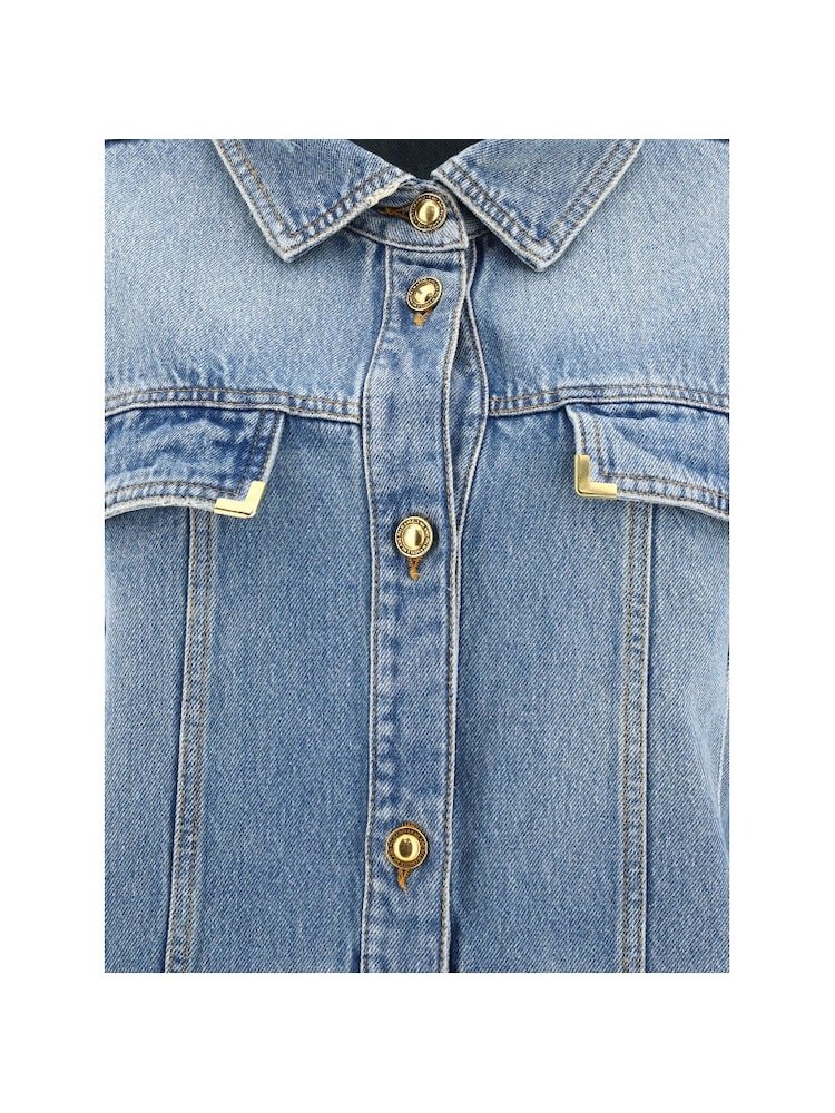 Palm Angels Washed Logo Denim Overshirt Blue - Supplied FashionPALM ANGELS