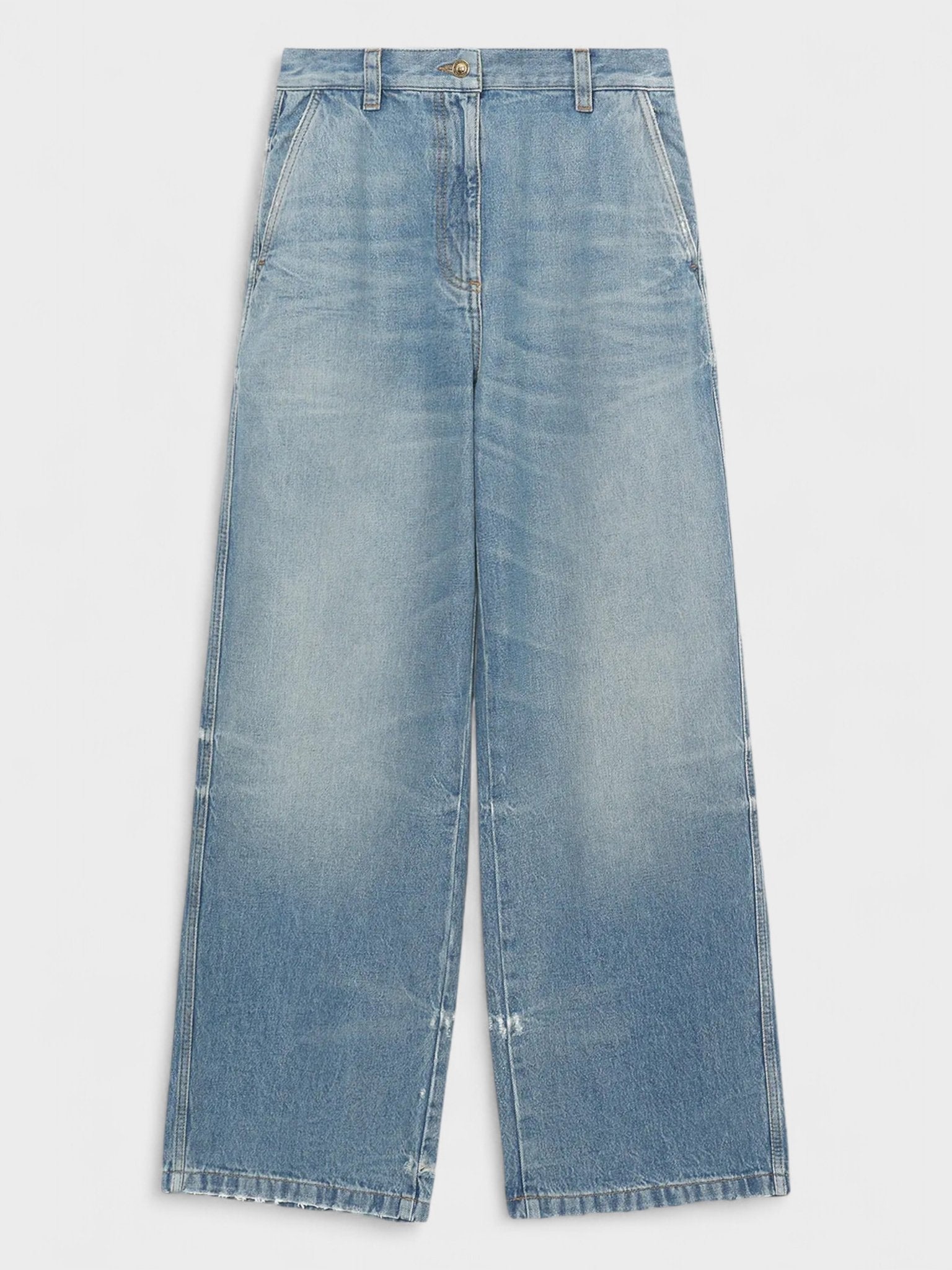 Palm Angels Washed Logo Wide Denim Jeans Blue - Supplied FashionPalm Angels