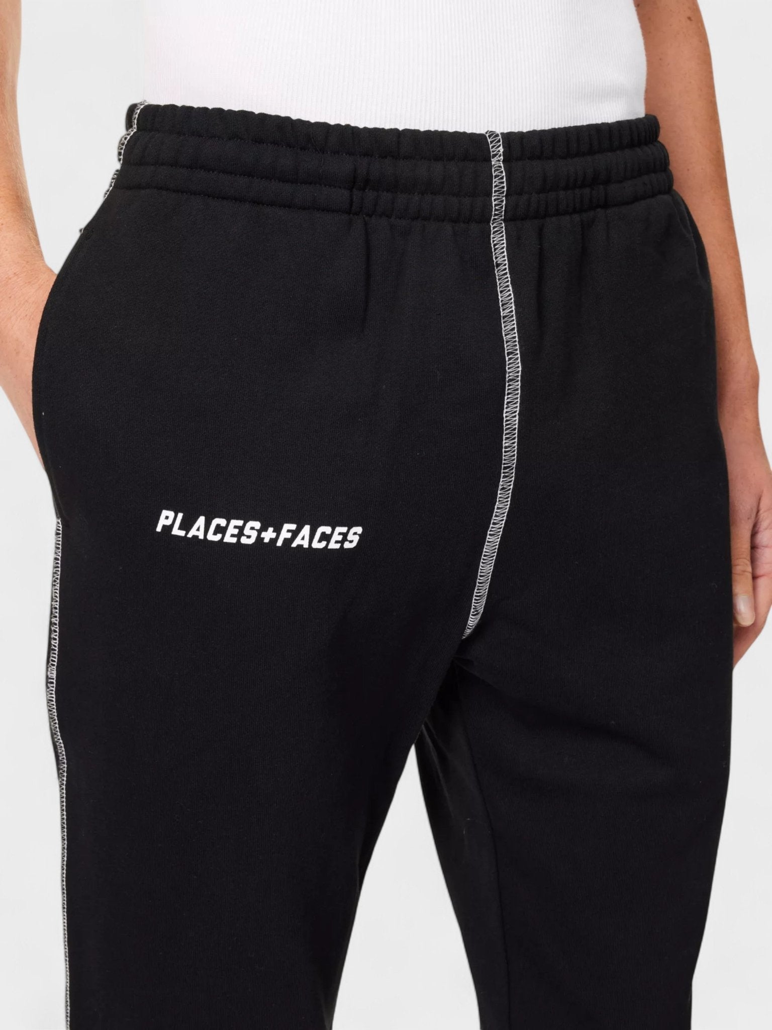 Places + Faces Contrast Stitch Joggers Black - Supplied FashionPlaces + Faces