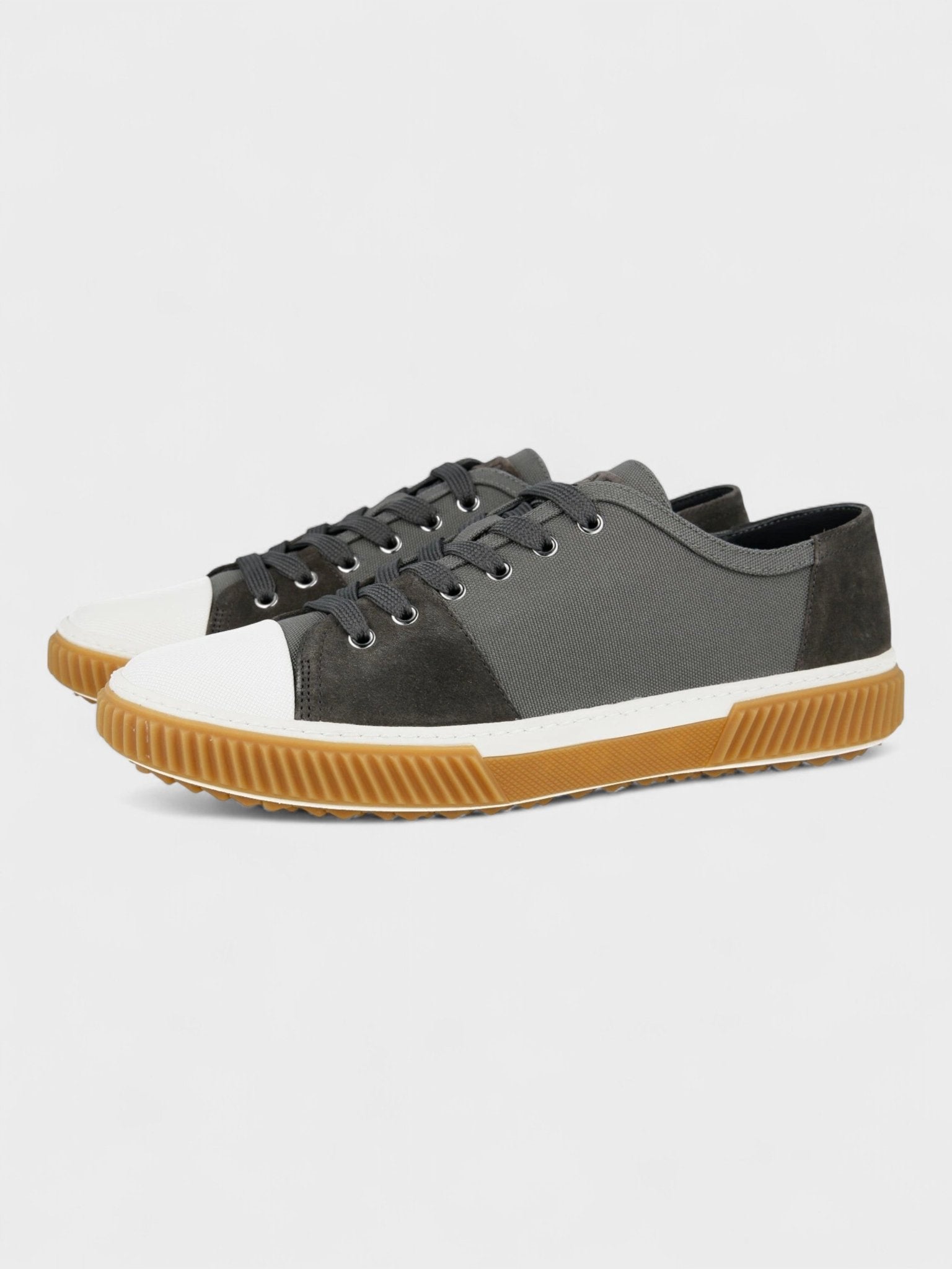 Prada Original Flat Low Trainers Grey White - Supplied FashionPrada