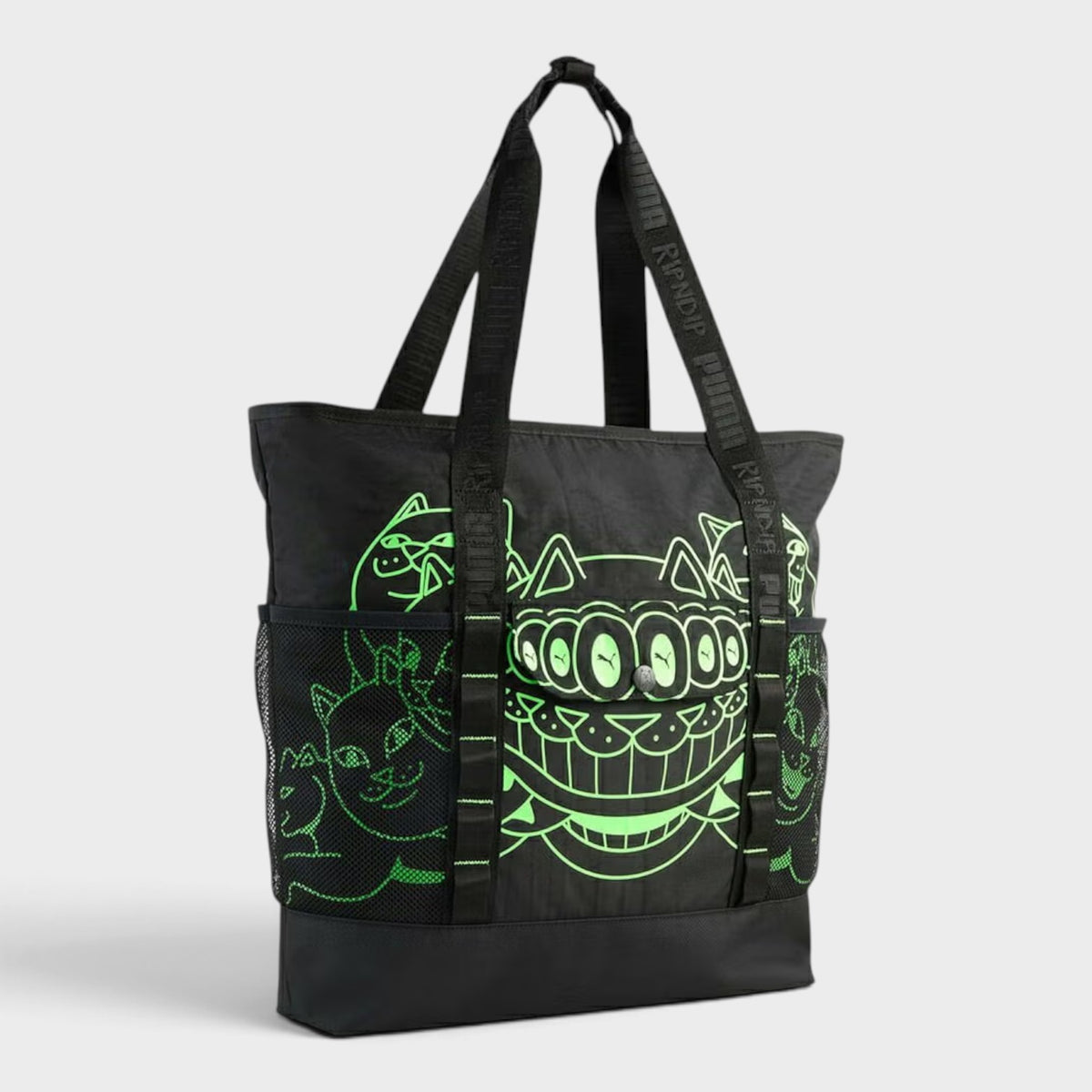 Puma Graphic Print Zip Tote Bag Black Green