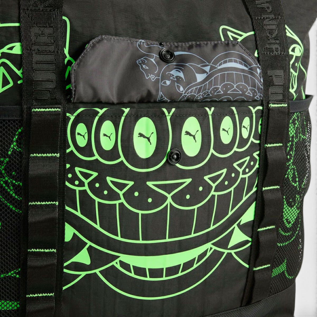 Puma Graphic Print Zip Tote Bag Black Green