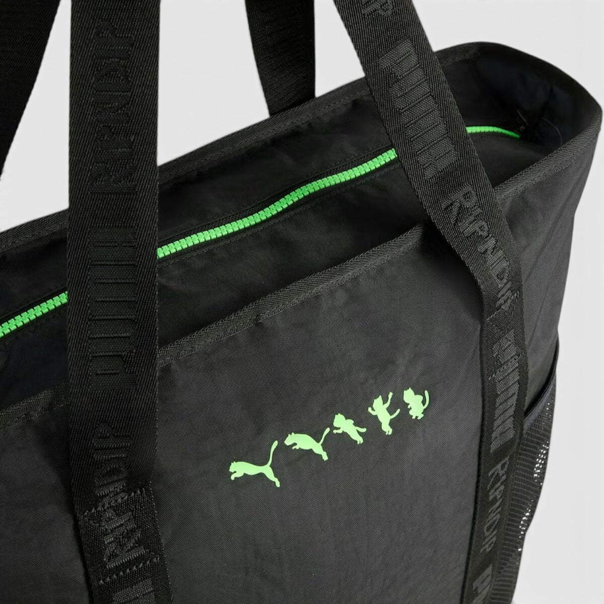 Puma Graphic Print Zip Tote Bag Black Green