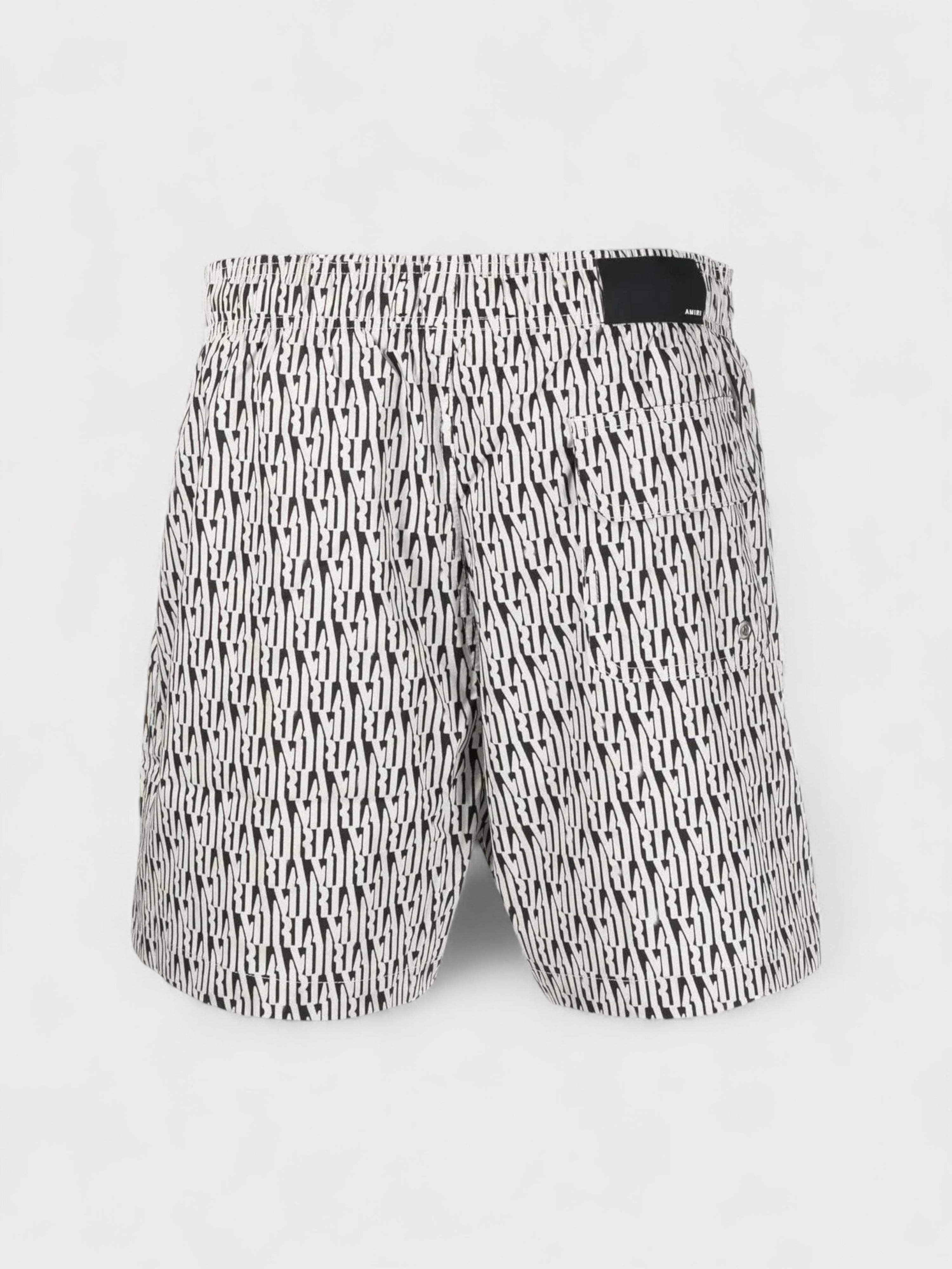 Amiri All Over Swim Trunk Black White