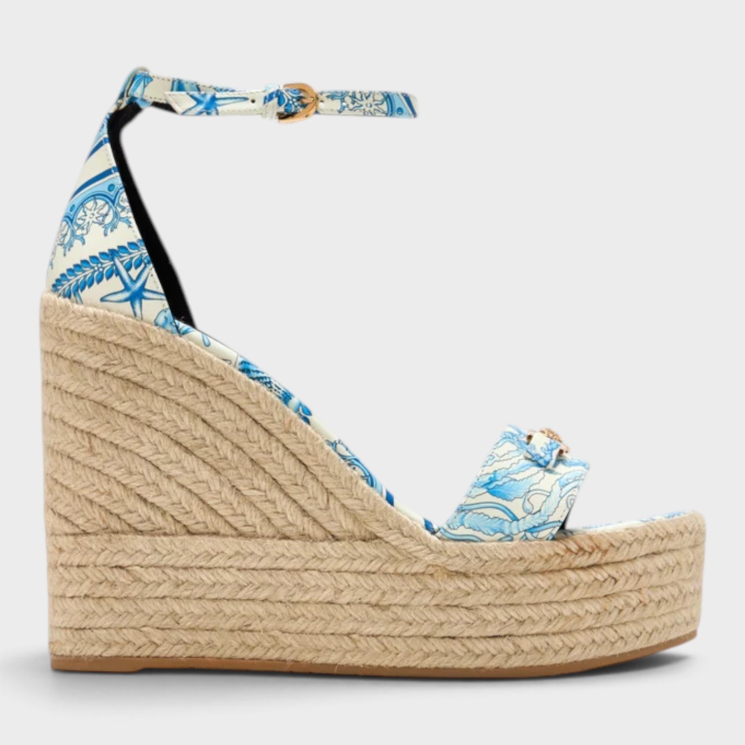 Medusa Platform Espadrilles Blue White Gold