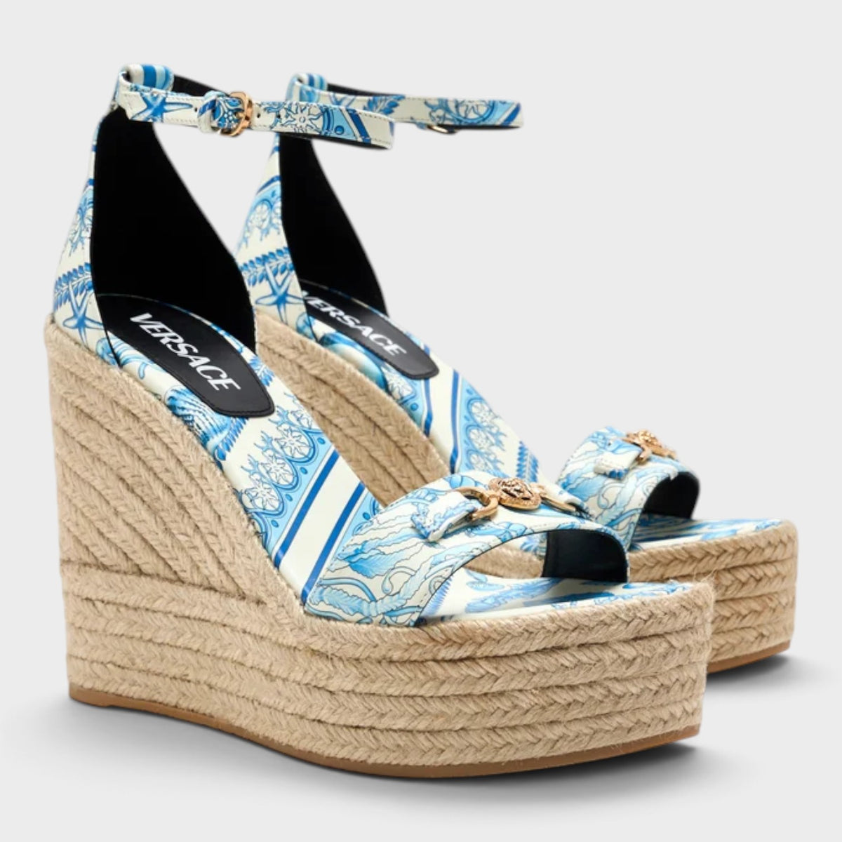 Medusa Platform Espadrilles Blue White Gold