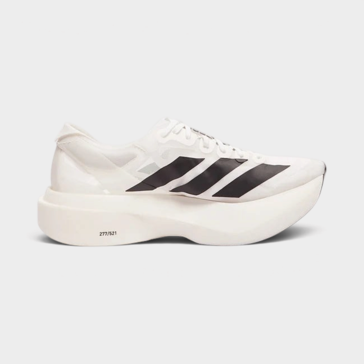 Supplied Fashion adidas Adizero Adios Pro Evo running shoe in crystal white and black with a thick responsive sole.