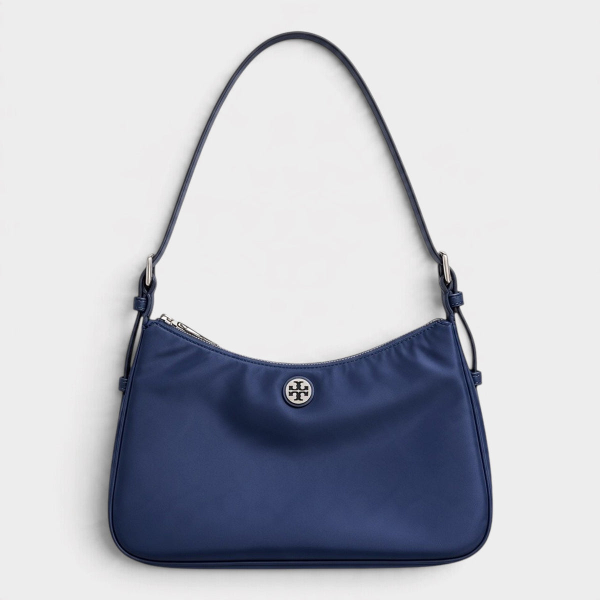 Nylon Zip Top Shoulder Bag Navy Blue