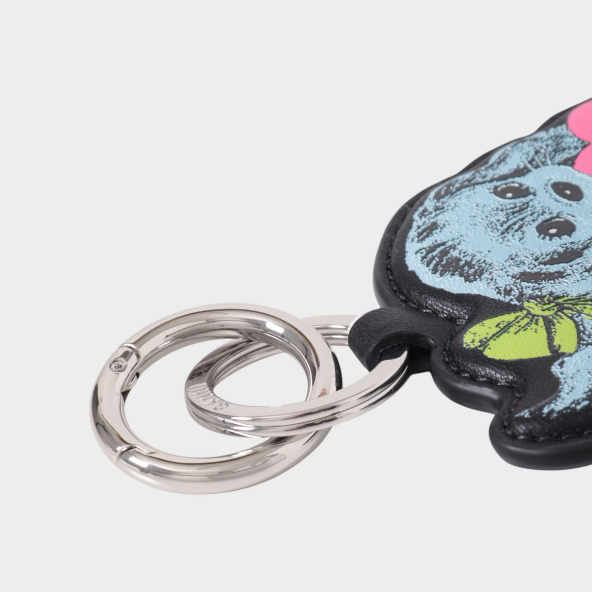 Supplied Fashion Ganni baby blue recycled leather puppy keyring with silver-tone metal clasp and logo detail