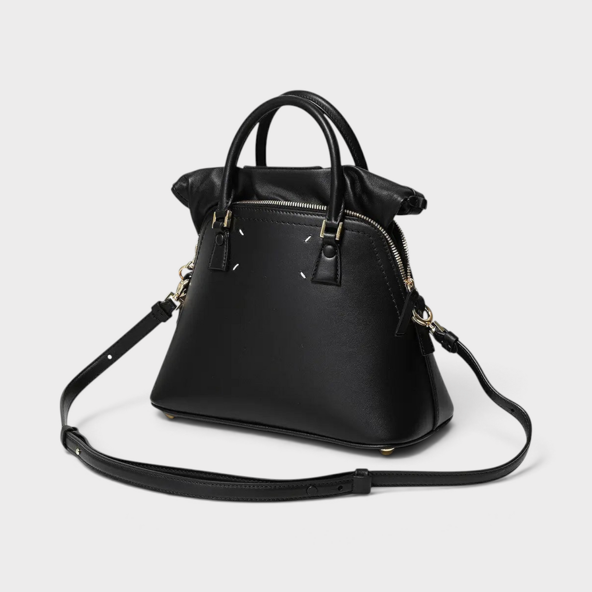 Supplied Fashion Maison Margiela 5AC mini black leather tote bag with top handles and detachable shoulder strap