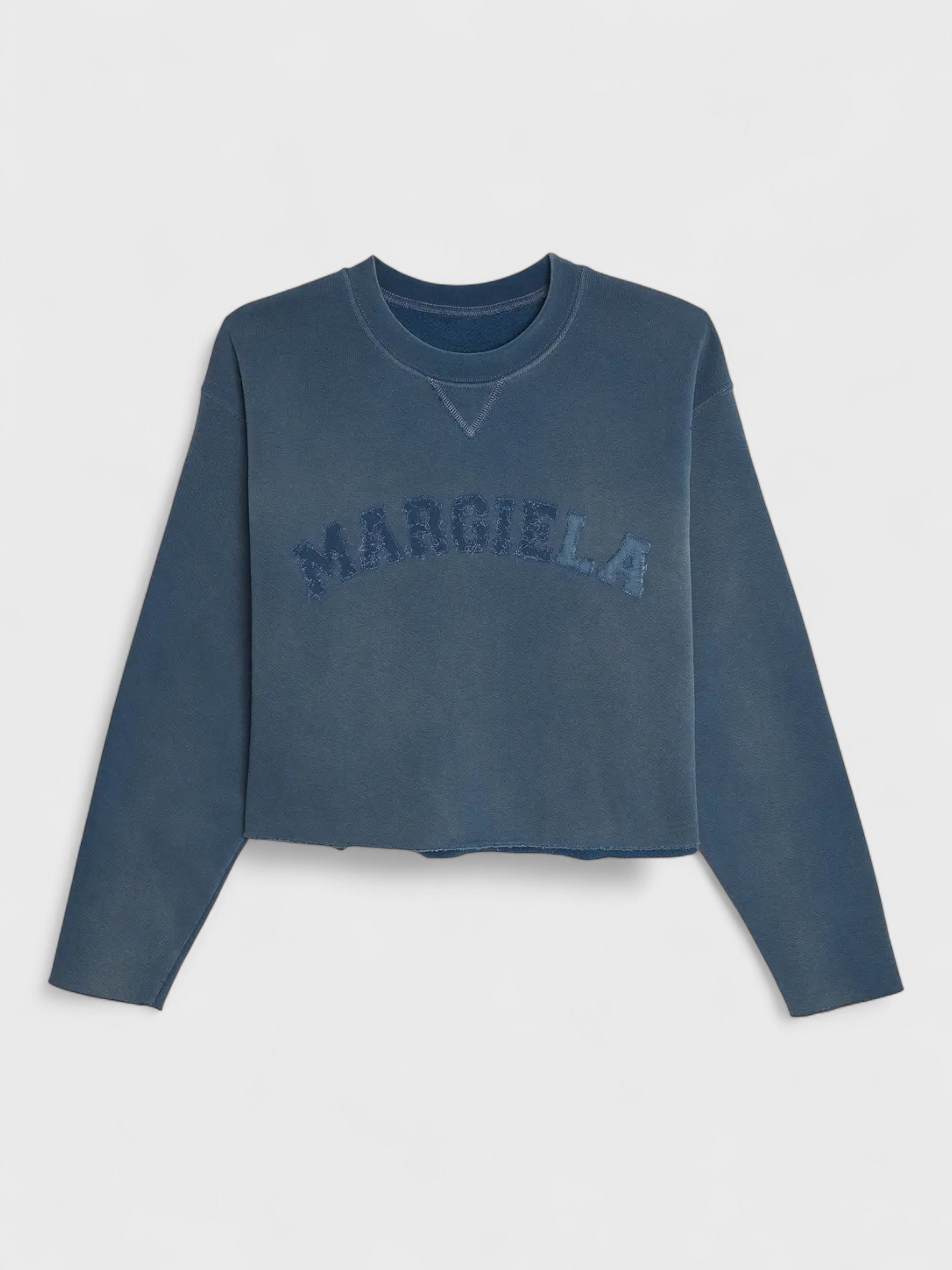Maison Margiela Logo Faded Cropped Sweatshirt Blue