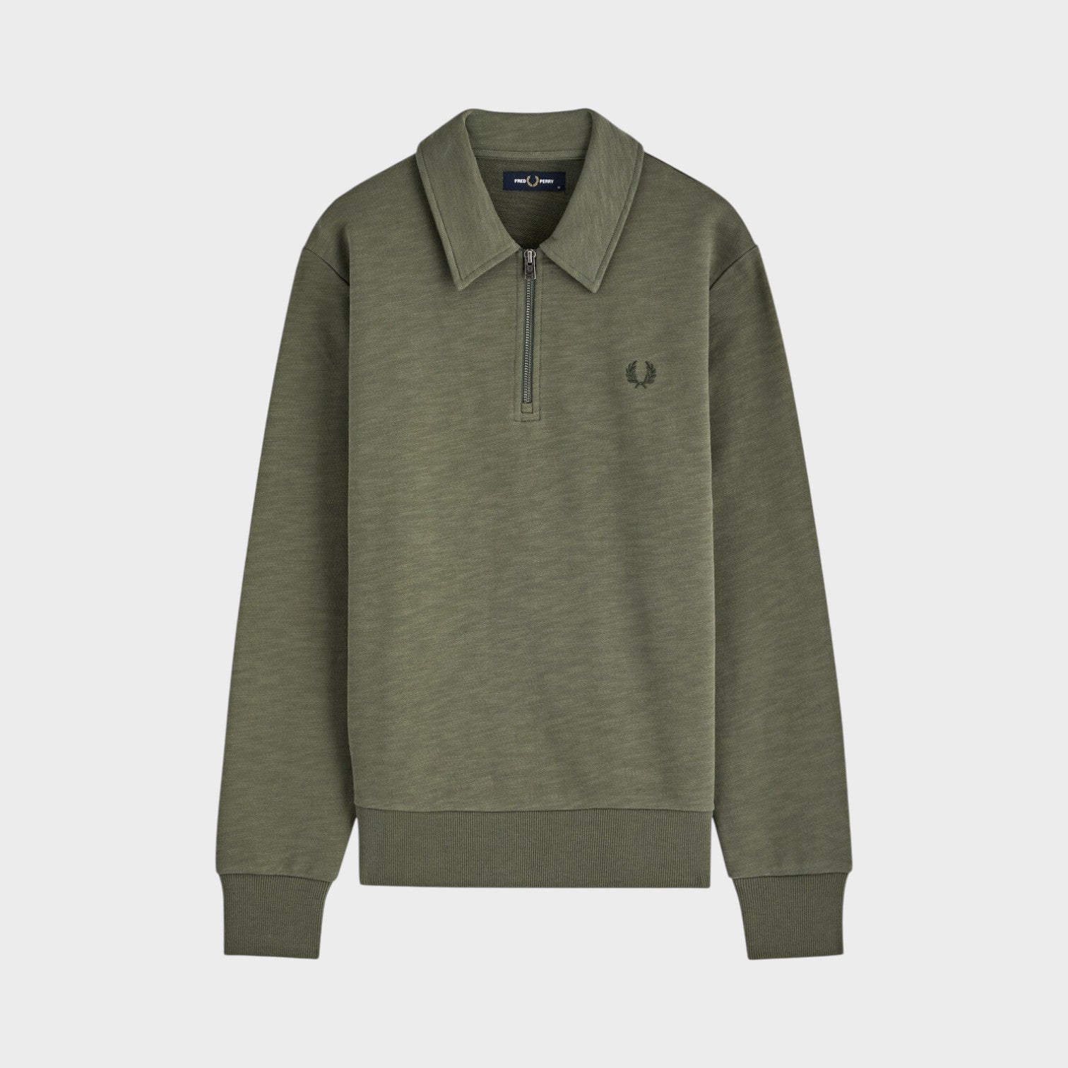 Laurel Wreath Logo Half Zip Collared Sweatshirt Khaki Green