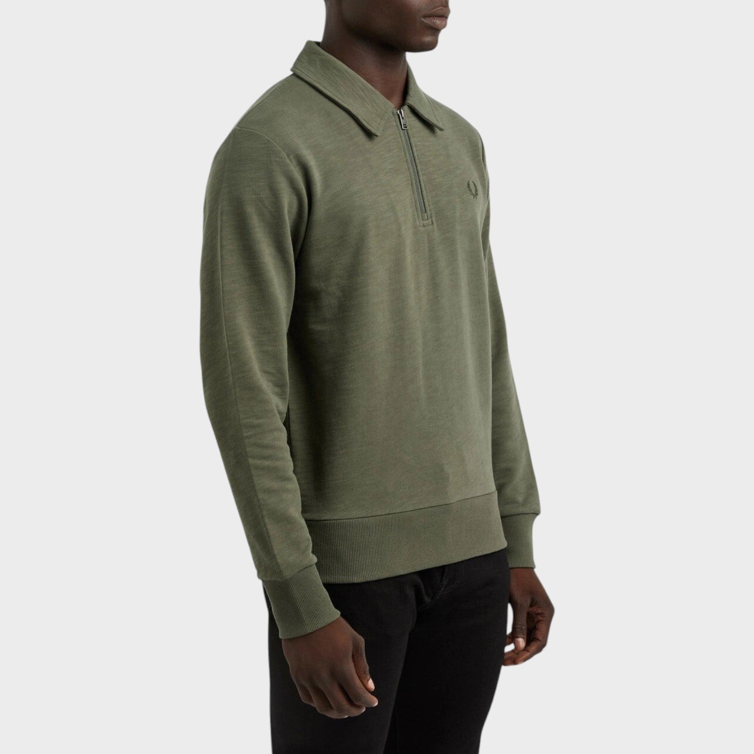 Laurel Wreath Logo Half Zip Collared Sweatshirt Khaki Green