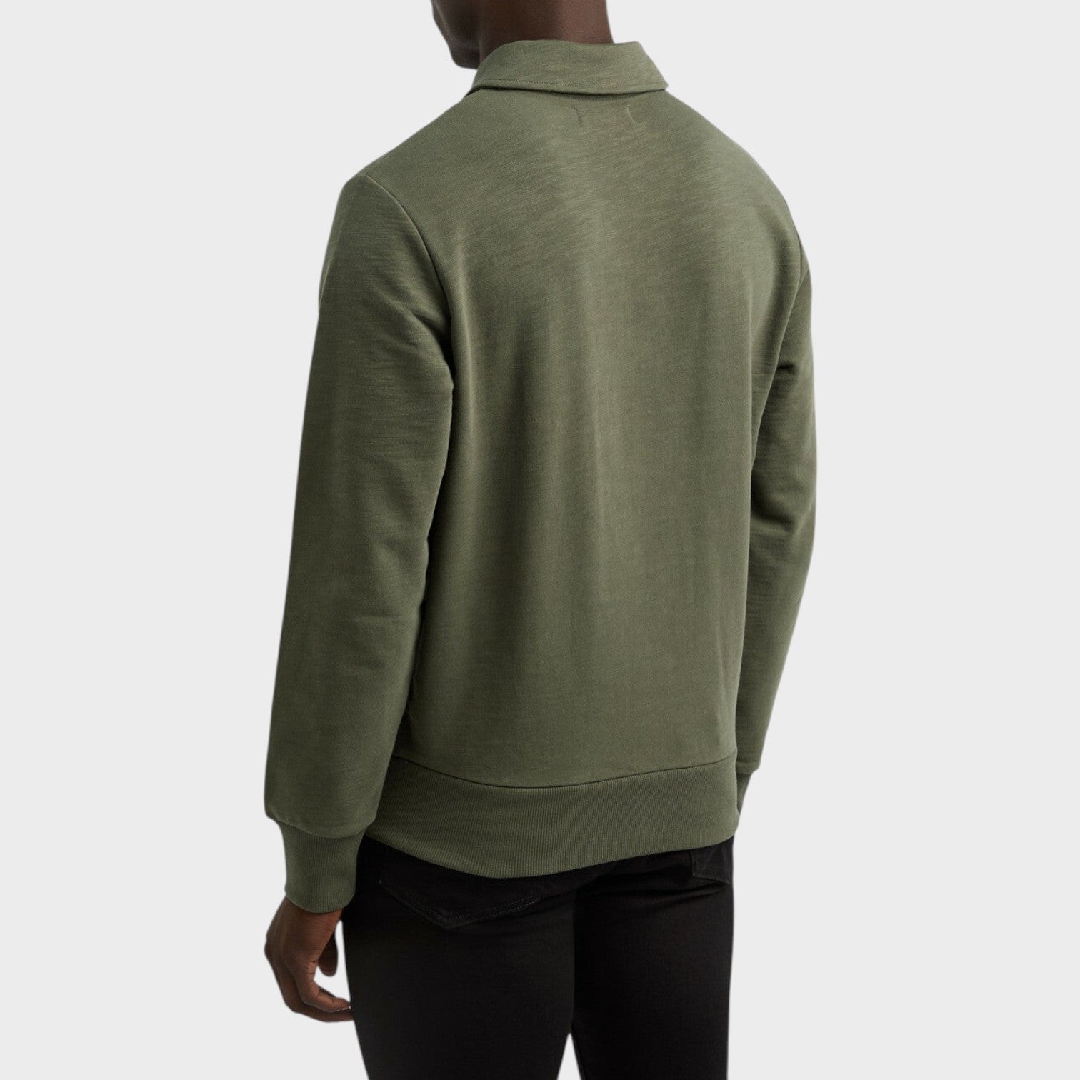 Laurel Wreath Logo Half Zip Collared Sweatshirt Khaki Green