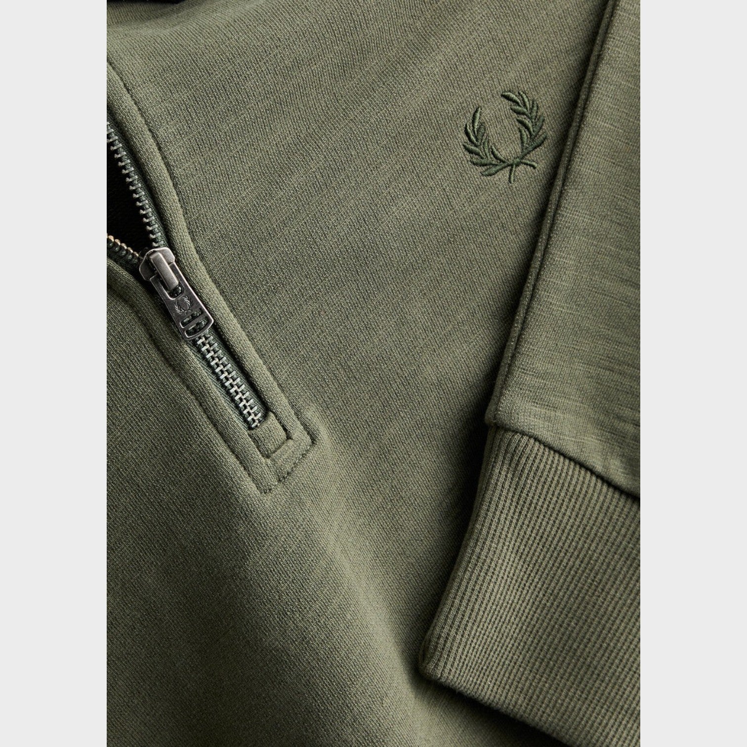 Laurel Wreath Logo Half Zip Collared Sweatshirt Khaki Green