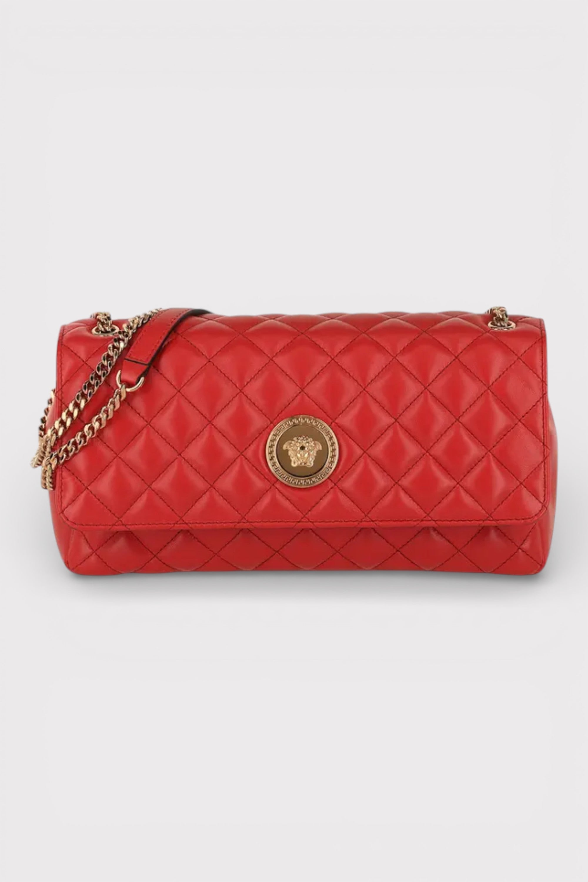 Versace Medusa Quilted Shoulder Bag Dark Red Gold