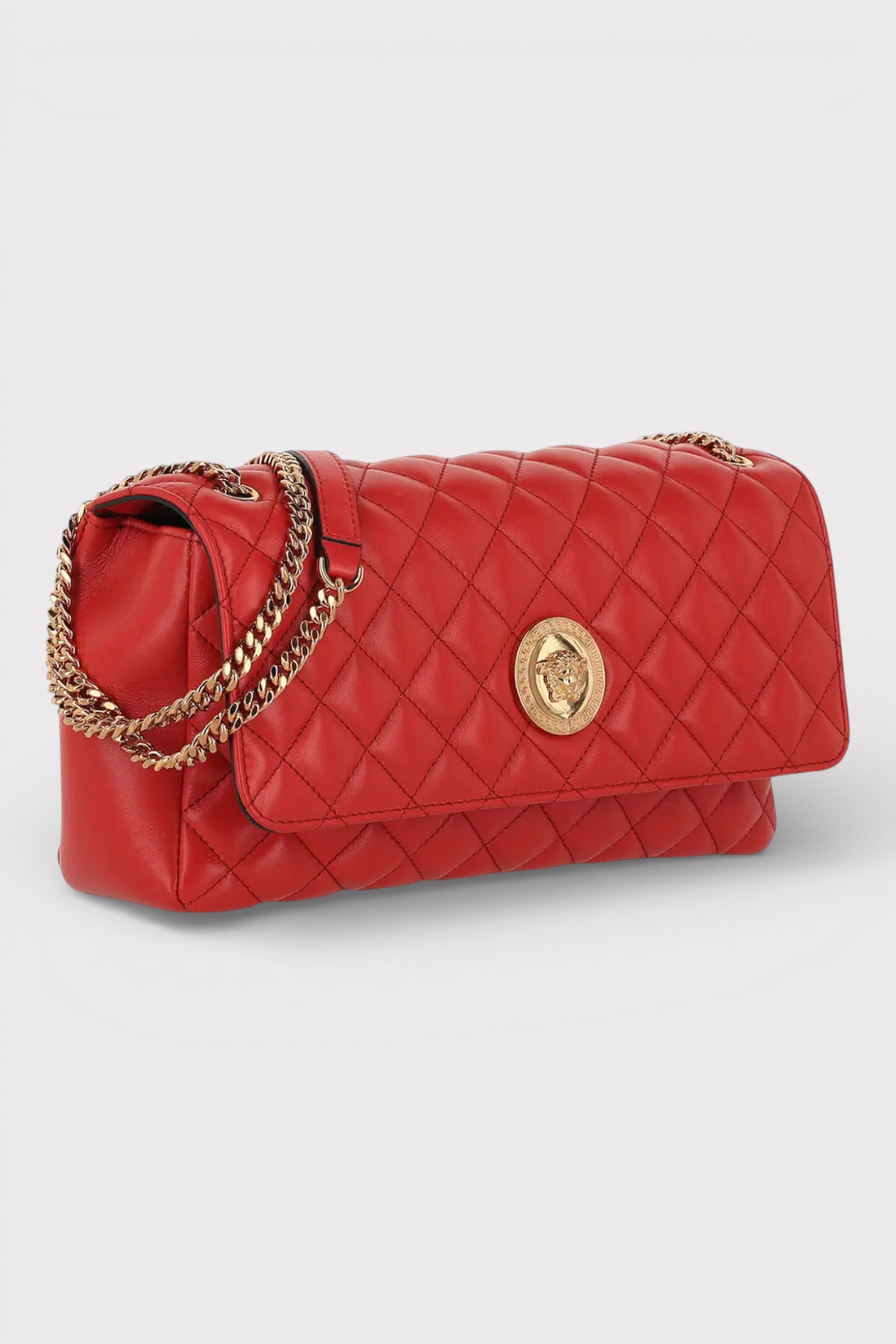 Versace Medusa Quilted Shoulder Bag Dark Red Gold